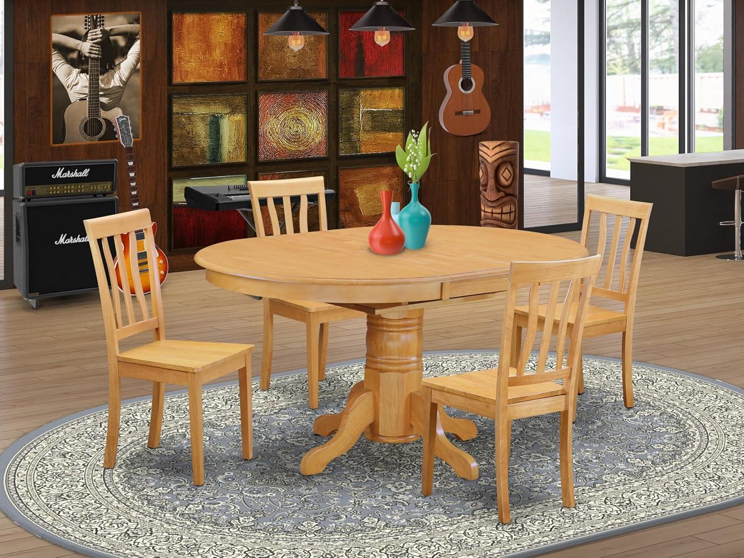 Oak 5-Piece Oval Dining Table Set with Butterfly Leaf