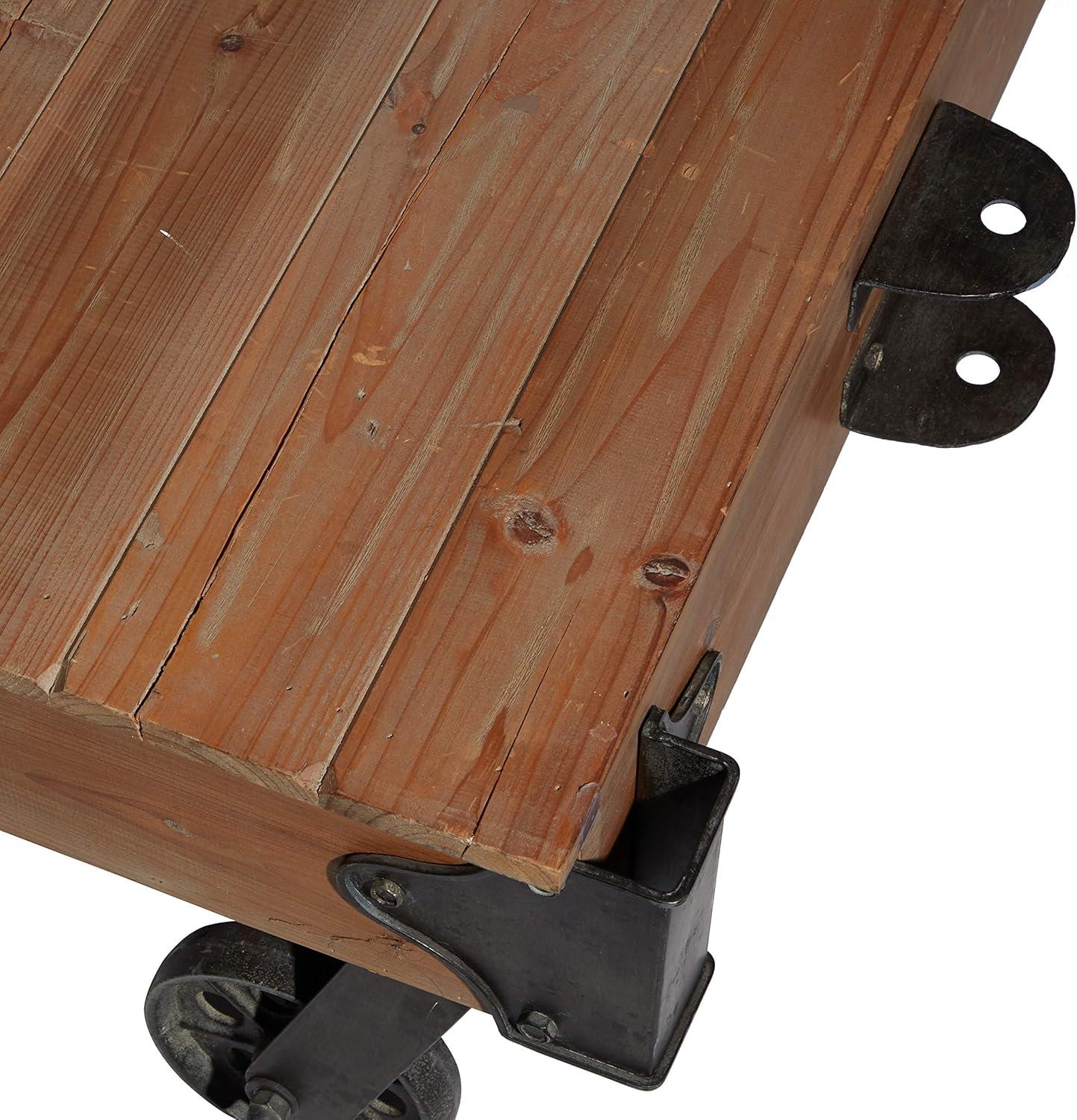 Rustic Brown Fir Wood Rectangular Lift-Top Outdoor Coffee Table