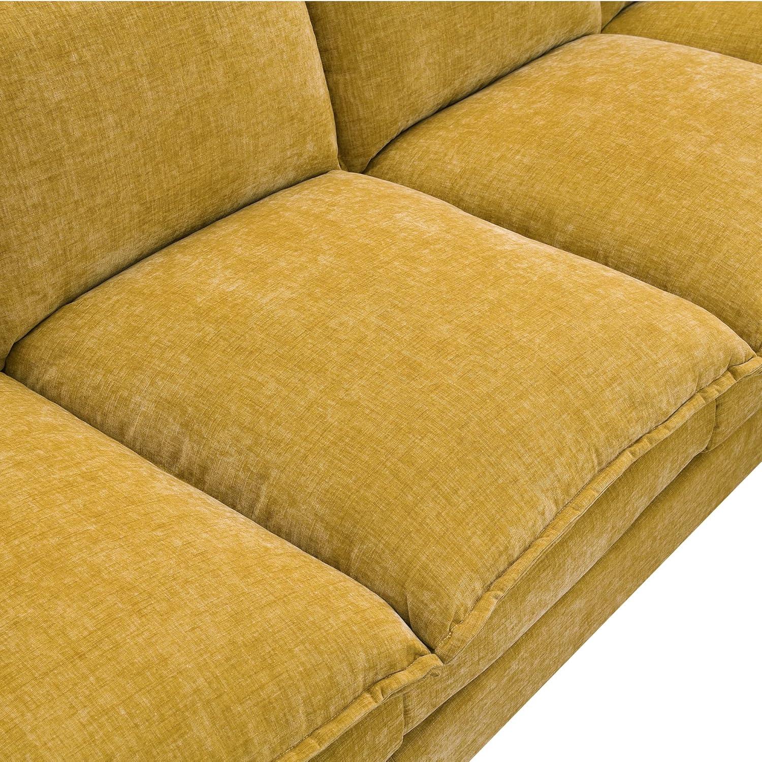 118'' Ginger Chenille L-Shaped Sofa with Chaise and Solid Wood Legs