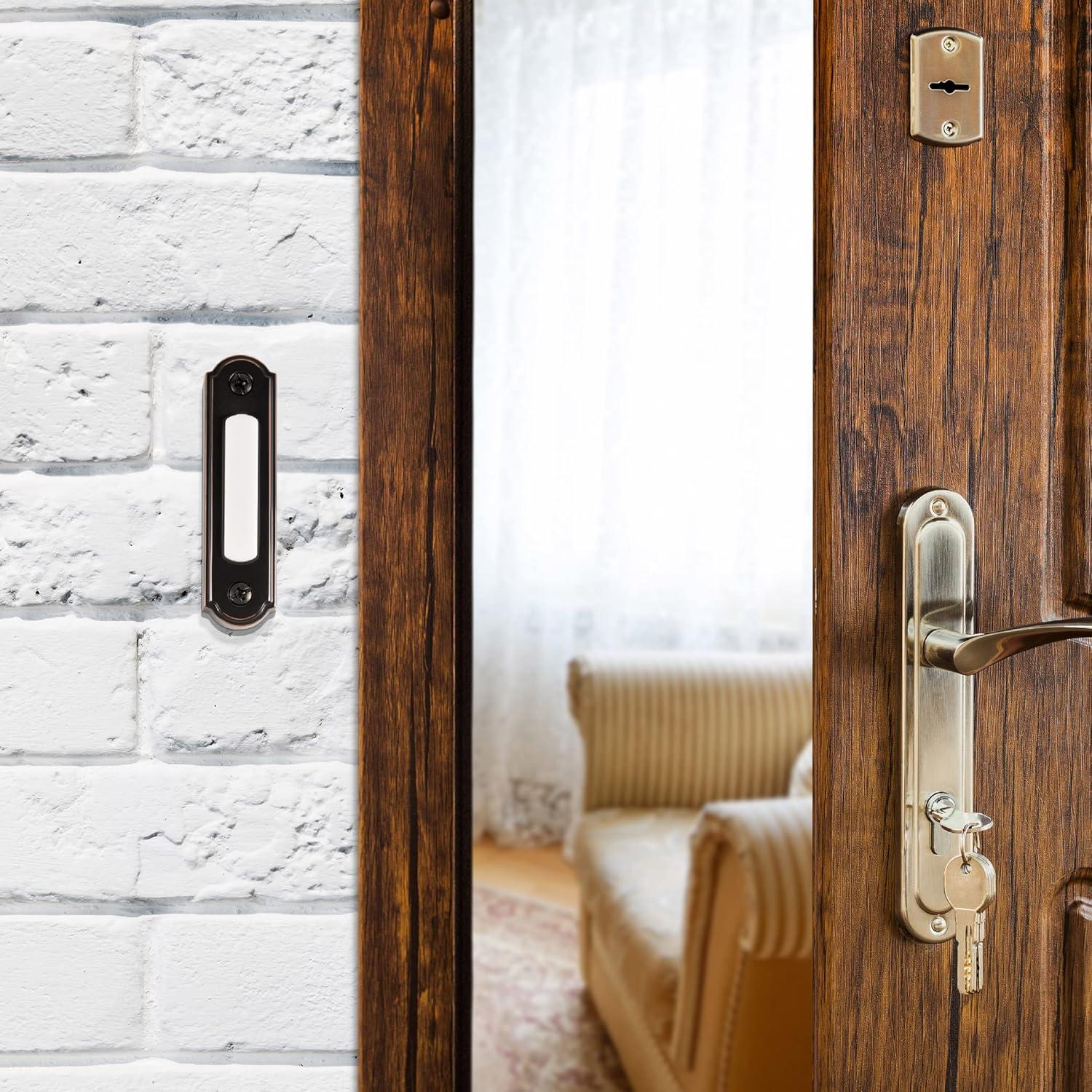 Newhouse Hardware LED Lighted Metal Door Chime Push Button (Oil-Rubbed Bronze) | Surface Mount Lighted Door Bell Button | Replacement Wired Doorbell Button for Most Door Bell Chimes