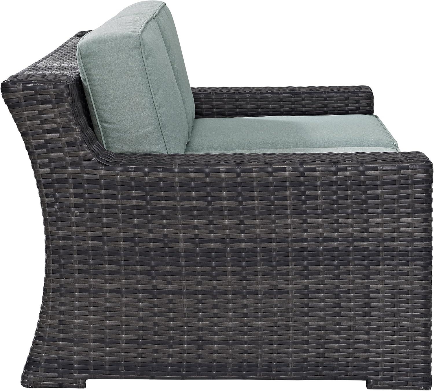 Beaufort Dark Brown Wicker Loveseat with Mist Cushions