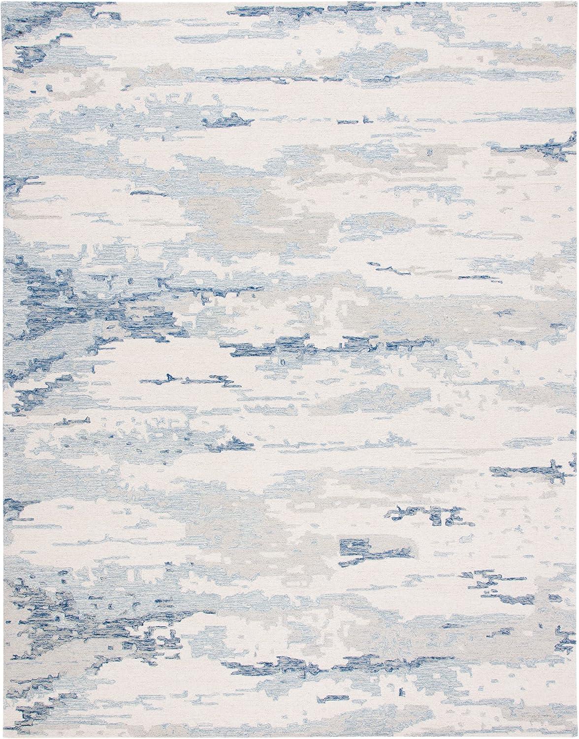 SAFAVIEH Abstract Seachlann Abstract Wool Area Rug, Ivory/Blue, 10' x 14'