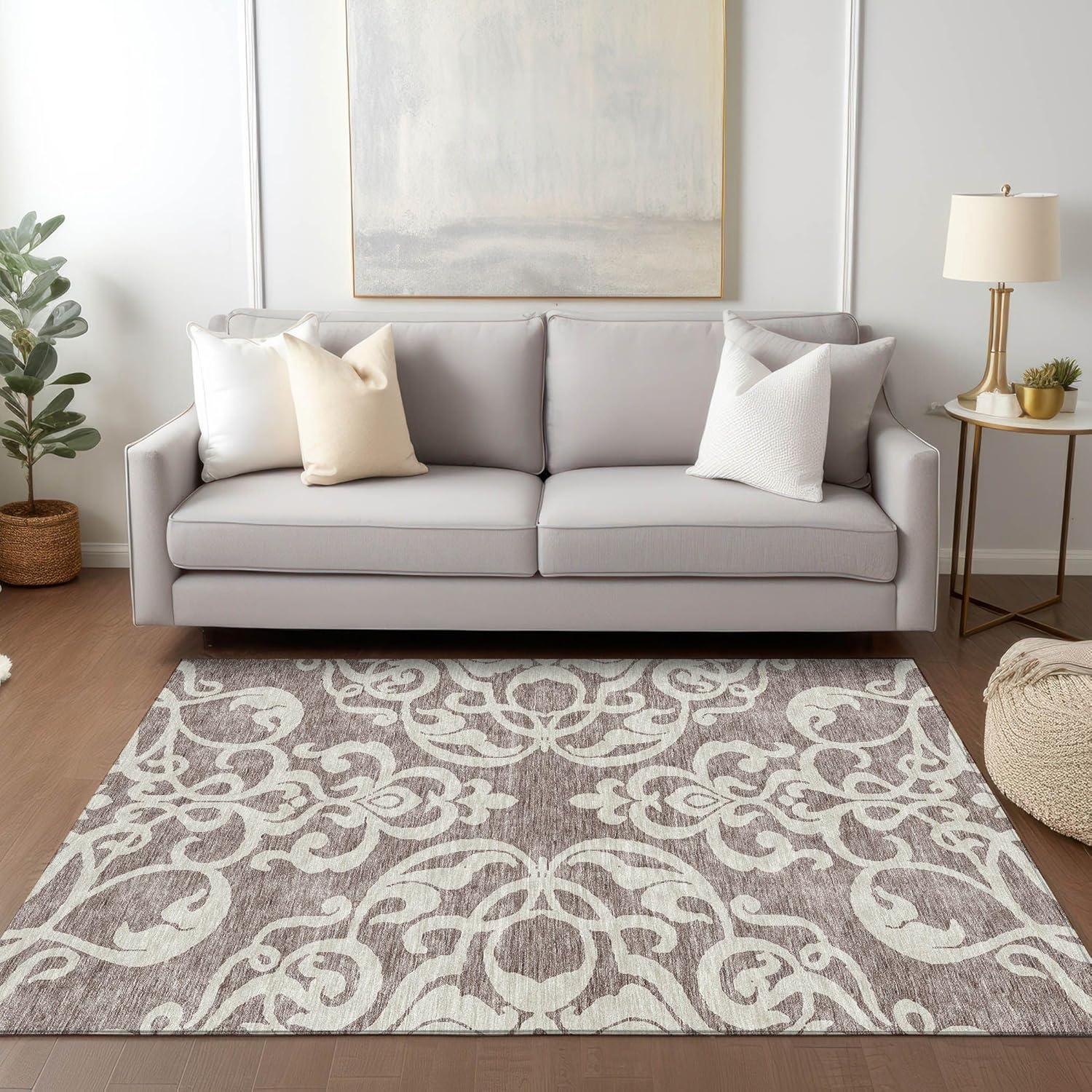 Chayden Washable Damask Indoor / Outdoor Rug