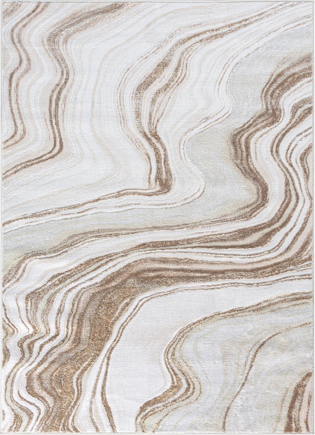Well Woven Werrick Grey & Gold Striated Marble Pattern Rug 8x10 (7'10" x 9'10")