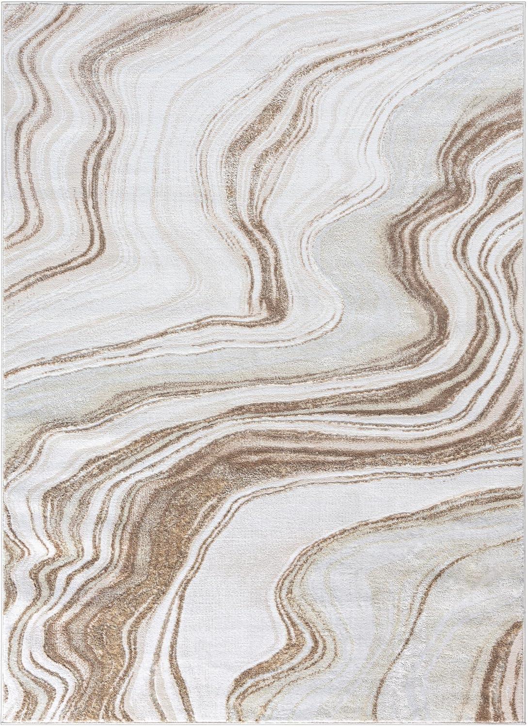 Well Woven Werrick Grey & Gold Striated Marble Pattern Rug 8x10 (7'10" x 9'10")