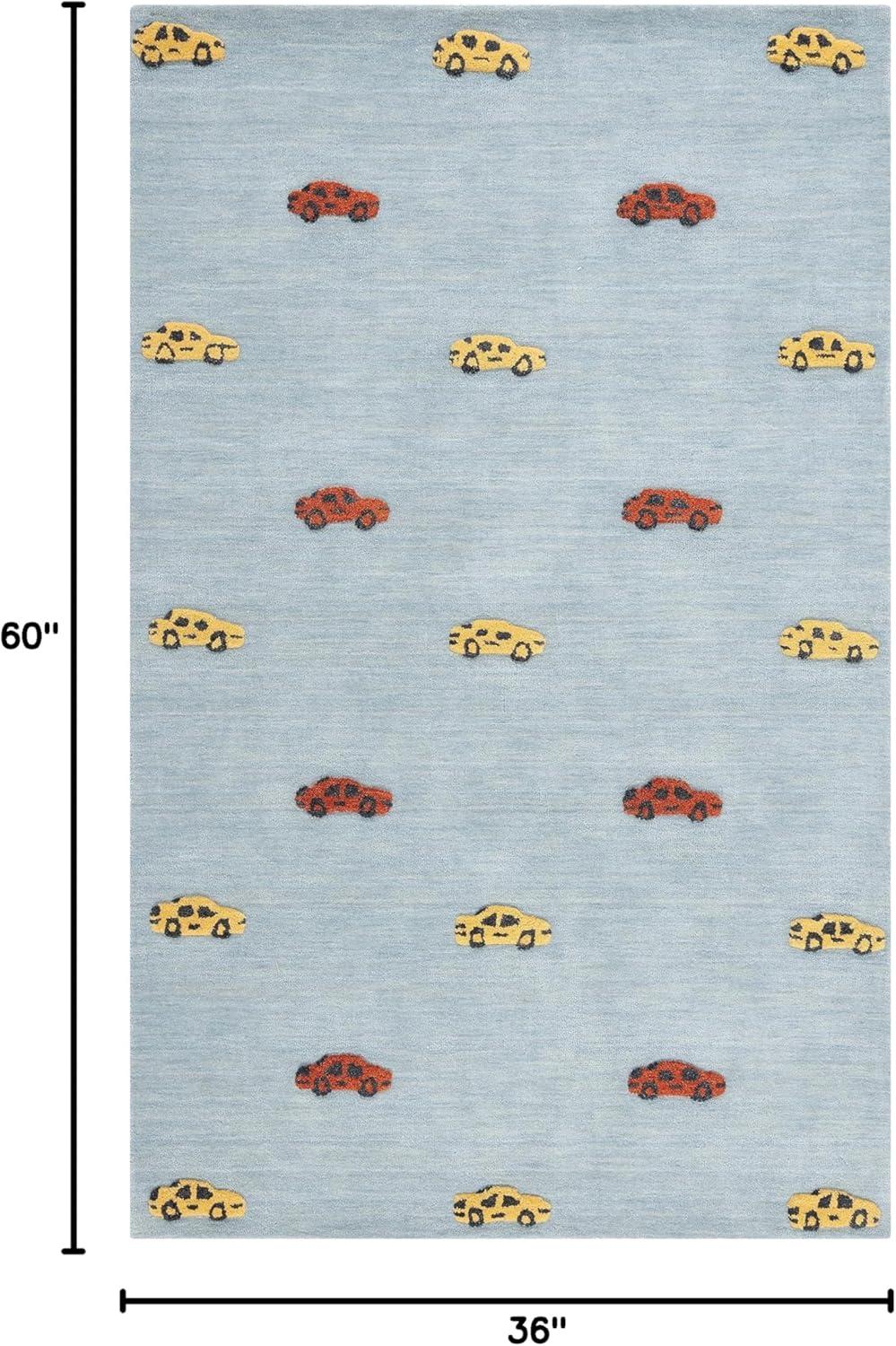 SAFAVIEH Kids Cars Stripes Area Rug, Light Blue/Yellow, 3' x 5'