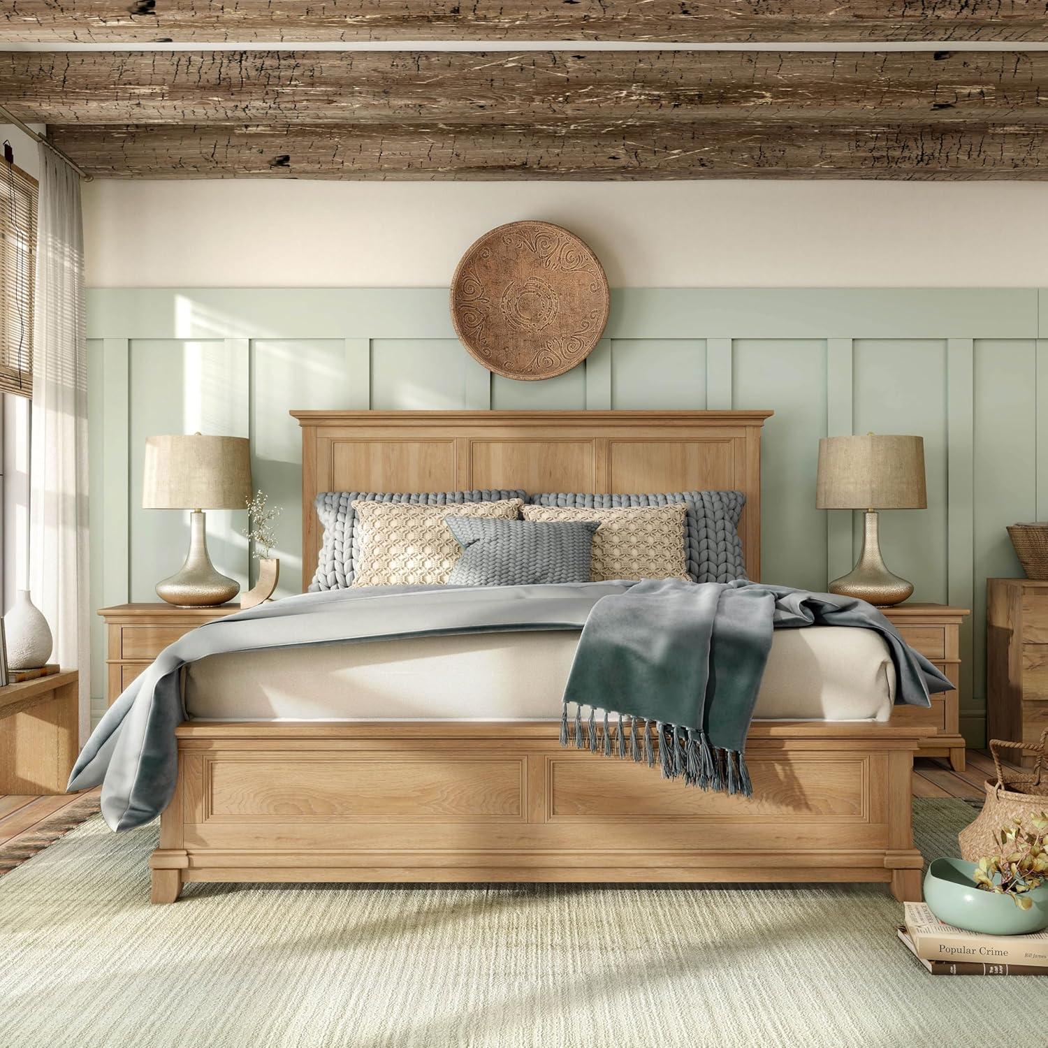 Furniture of America Stratford Solid Wood Queen Panel Bed, Natural Oak