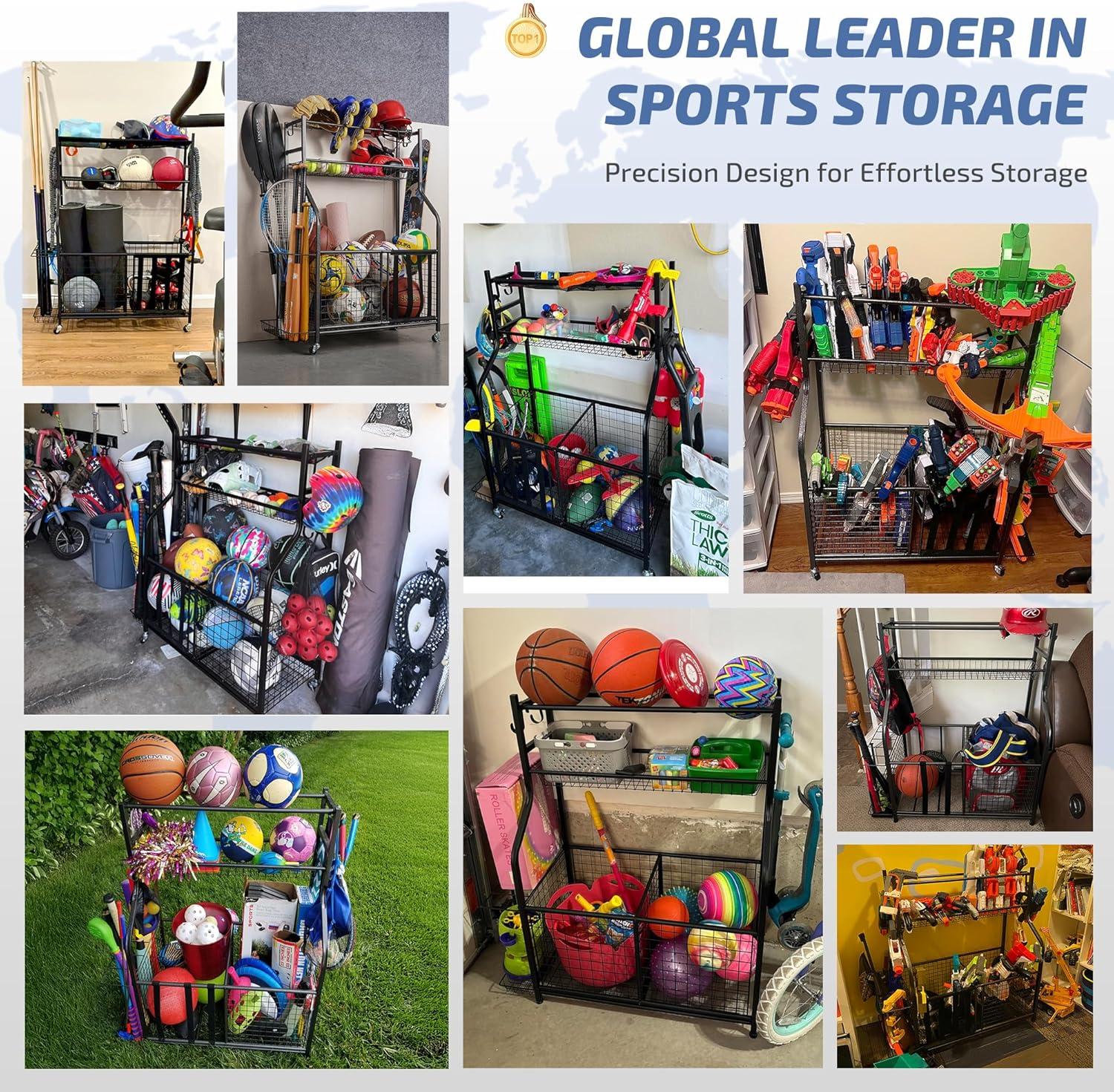 Mythinglogic Garage Storage System, Garage Organizer with Baskets and Hooks, Sports Equipment Organizer for Sports Gear/Toys,Garage Ball Storage