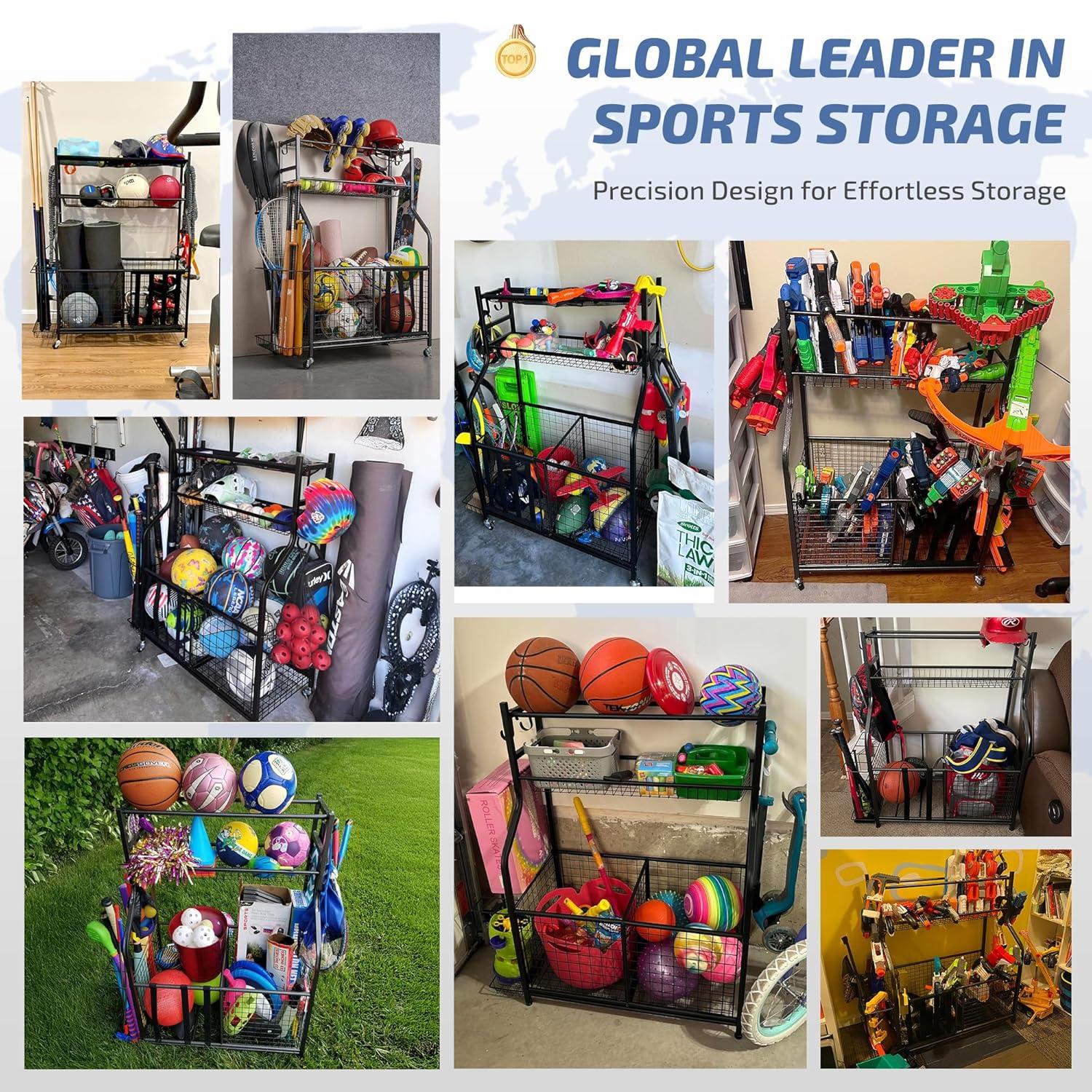 Mythinglogic Garage Storage System, Garage Organizer with Baskets and Hooks, Sports Equipment Organizer for Sports Gear/Toys,Garage Ball Storage