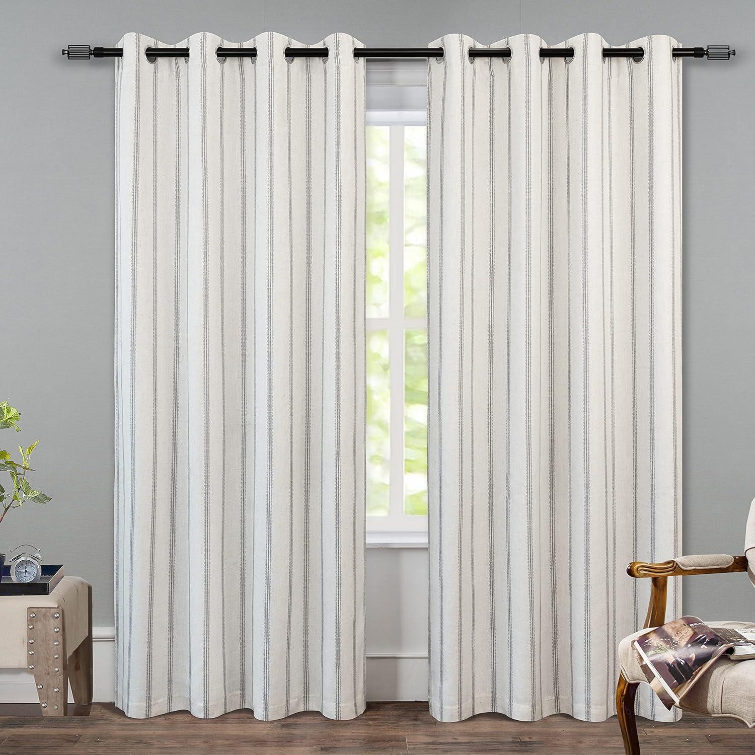 Gray Linen Blend Blackout Grommet Curtains 84 Inches Long