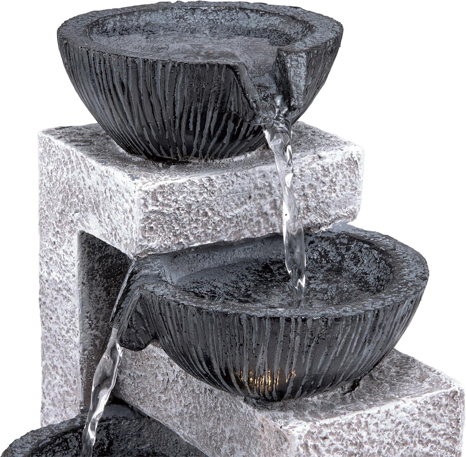 14" Resin Cascading Bowl Tabletop Fountain with LED Lights Gray - Alpine Corporation: Indoor/Outdoor Water Feature, Electric Powered