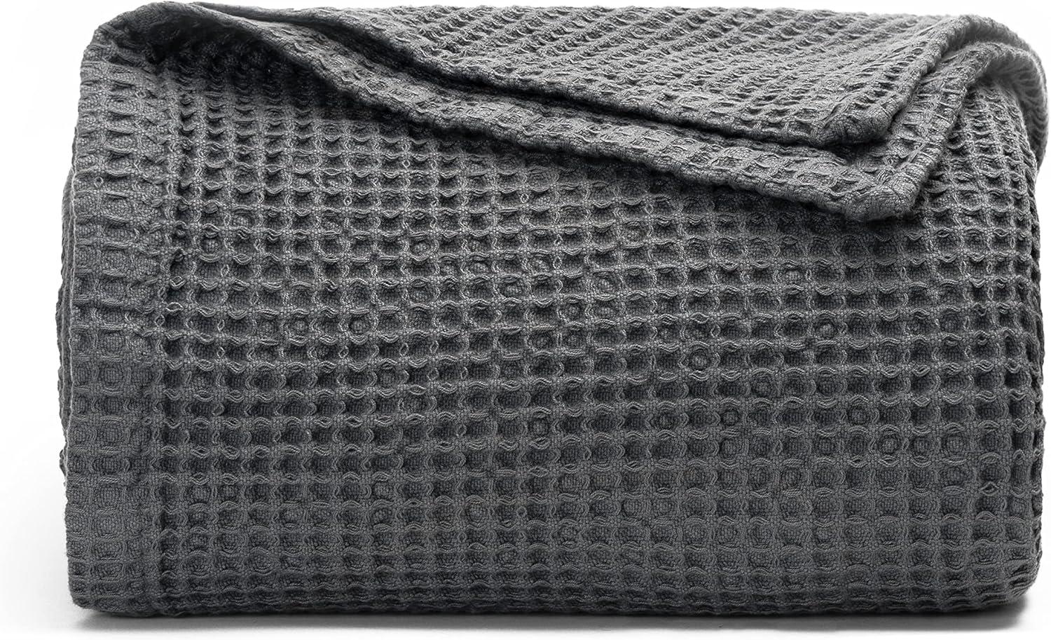 Organic Cotton Waffle Bed Blankets - Premium Gray Queen Cotton Blanket - 100% Organic Cotton Waffle Weave Blanket - Breathable, Plush Cotton Waffle Knit Queen Blanket - 92”x92” (Gray - Queen)
