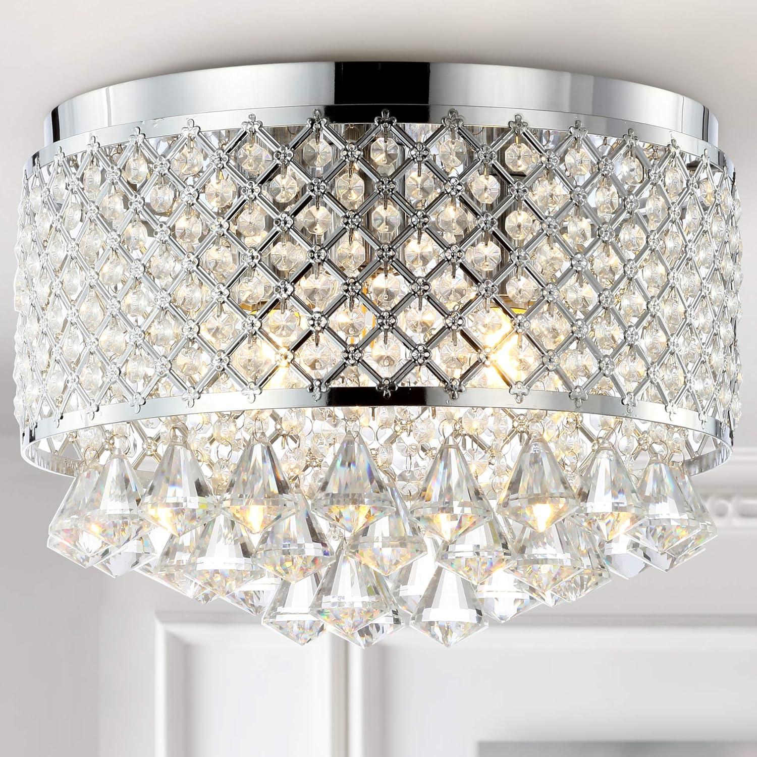 JONATHAN Y Evelyn 3-Light Crystal Drops/Metal LED Flush Mount