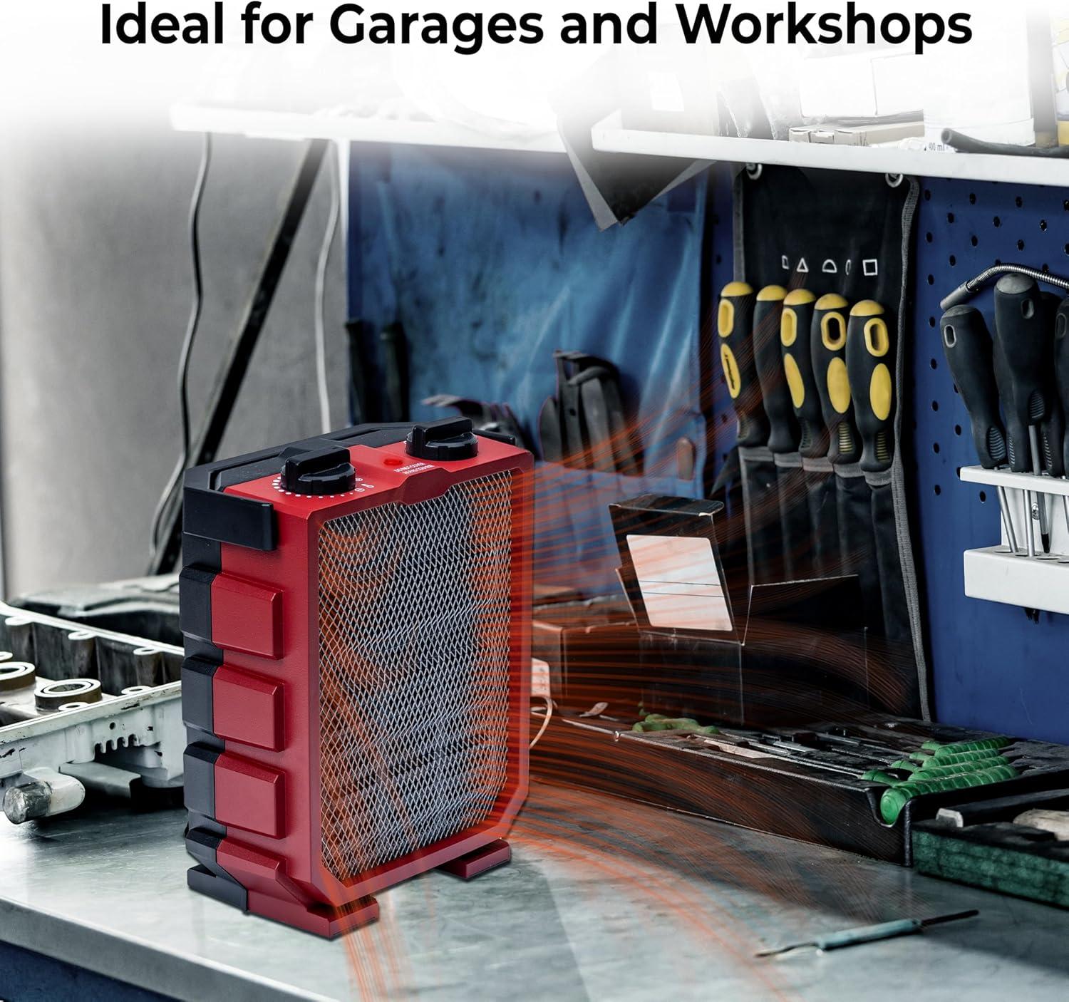 Comfort Zone Utility Space Heater with Foldable Handle for Indoor Use, Adjustable Thermostat, Fan Only Setting, Safety Tip-Over Switch & Overheat Protection