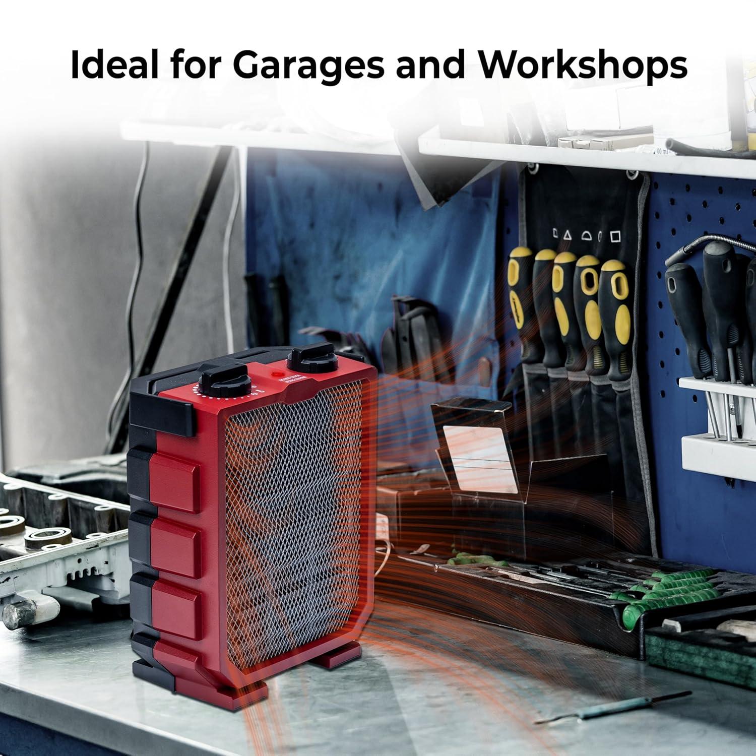 Comfort Zone Utility Space Heater with Foldable Handle for Indoor Use, Adjustable Thermostat, Fan Only Setting, Safety Tip-Over Switch & Overheat Protection