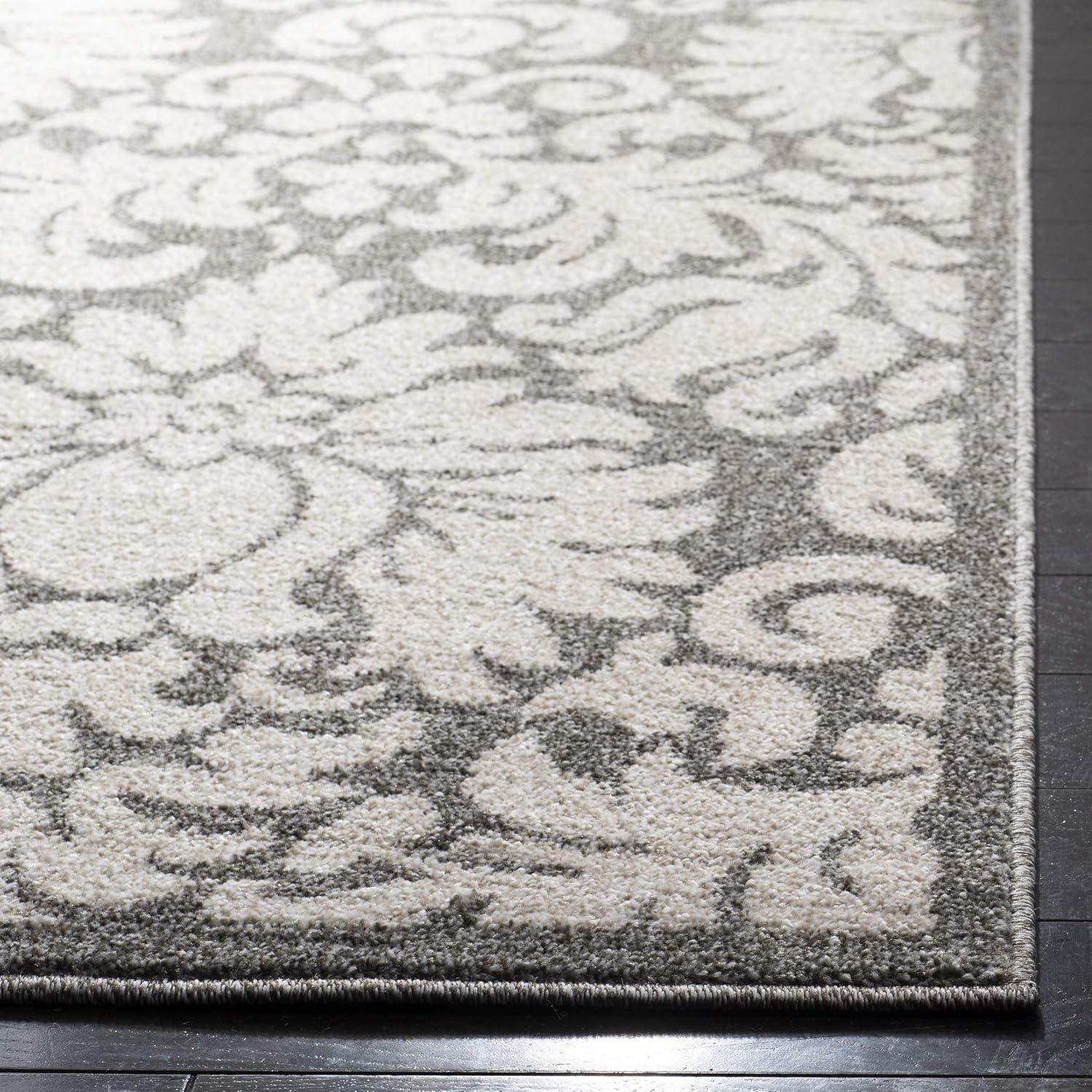 Elegant Gray Floral Reversible Synthetic Area Rug 5'3" x 8'