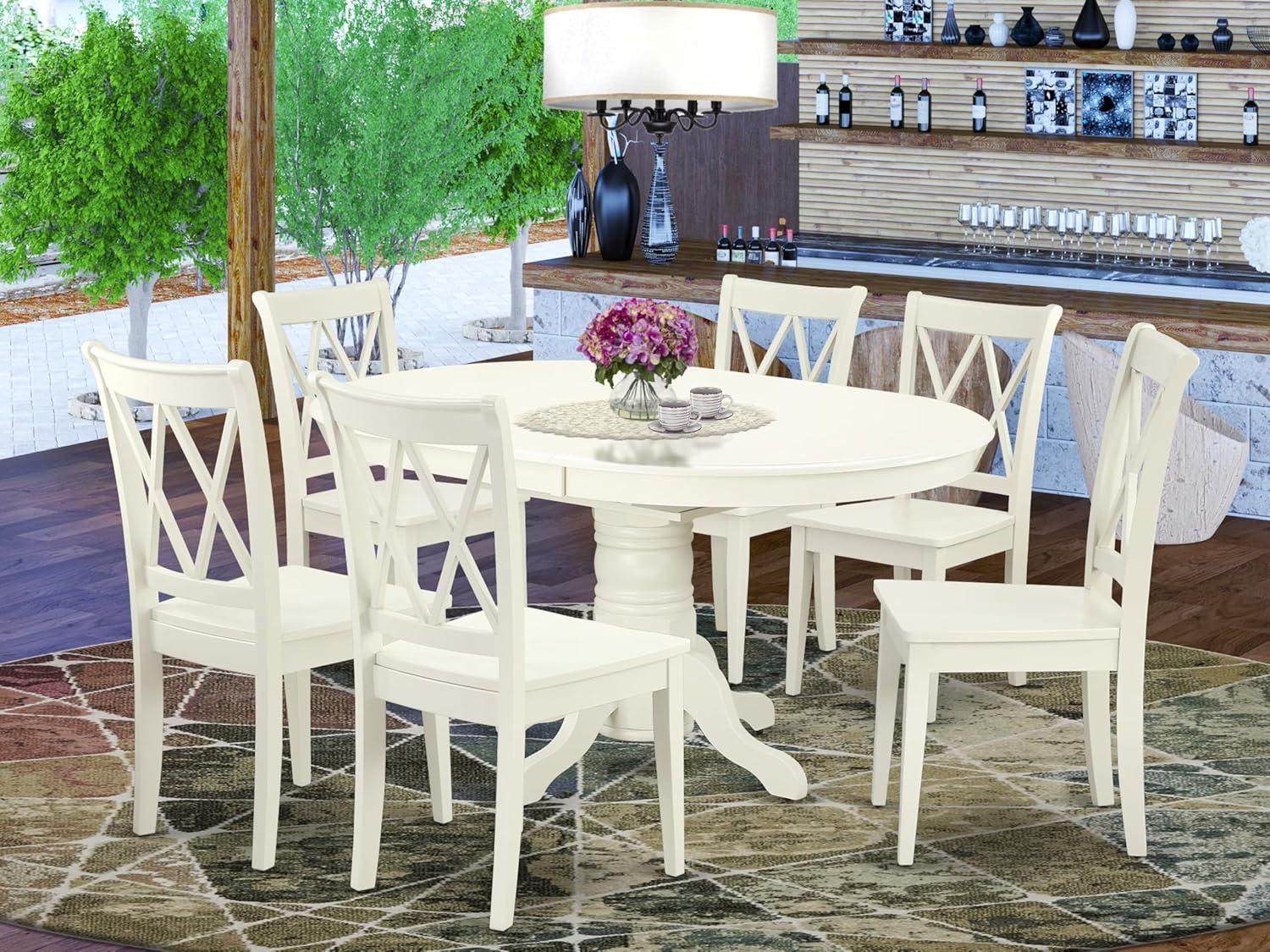 Linen White Oval Wood Dining Set with 6 Chairs