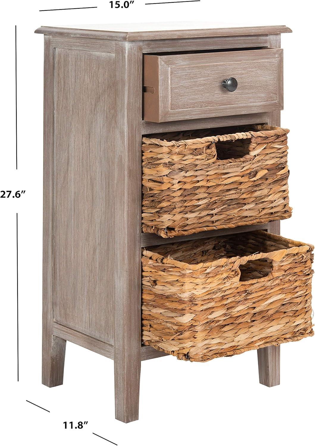 Transitional Pine and Metal Side Table with Storage Baskets