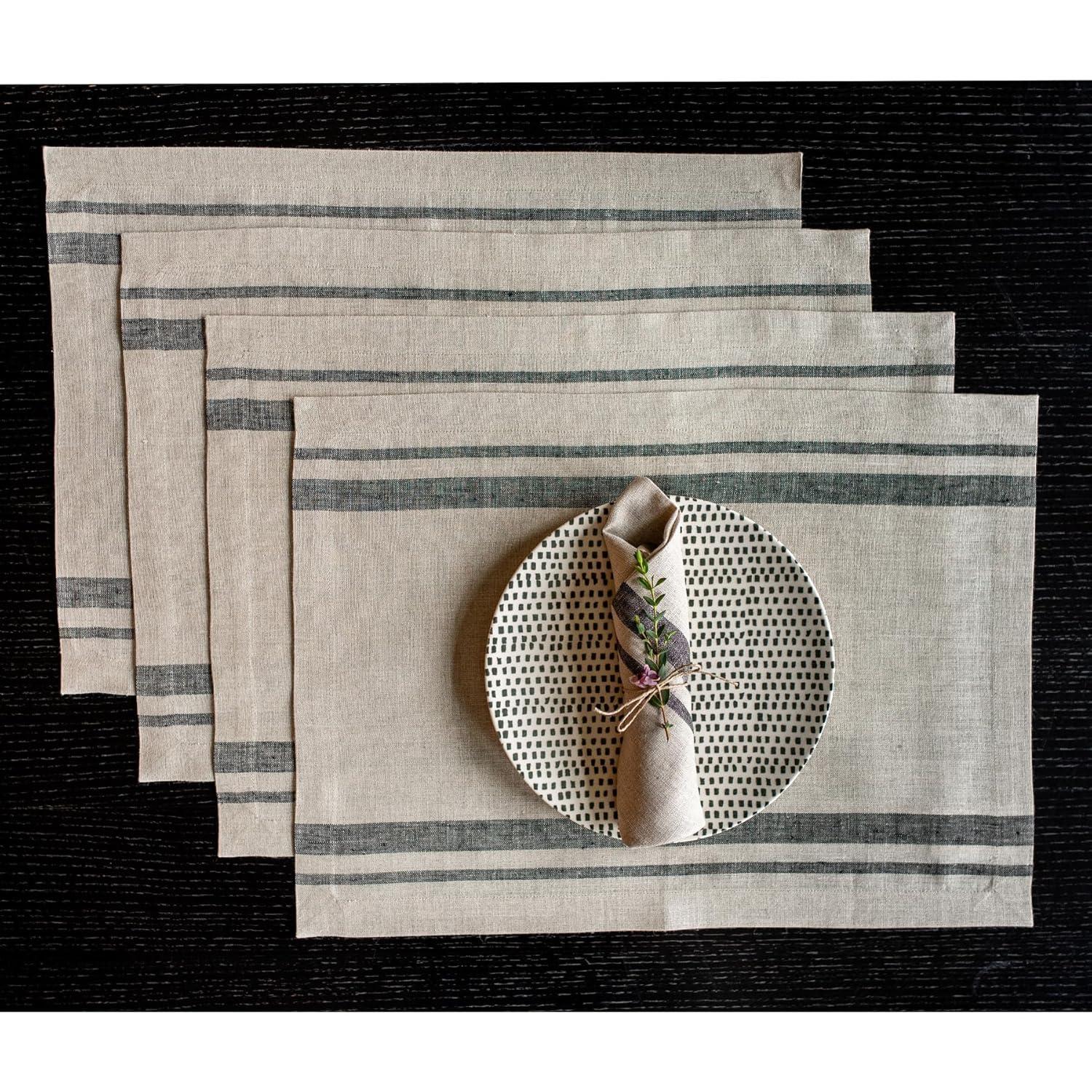 Solino Home French Stripe - 100% Pure Linen Placemats (Set of 4)