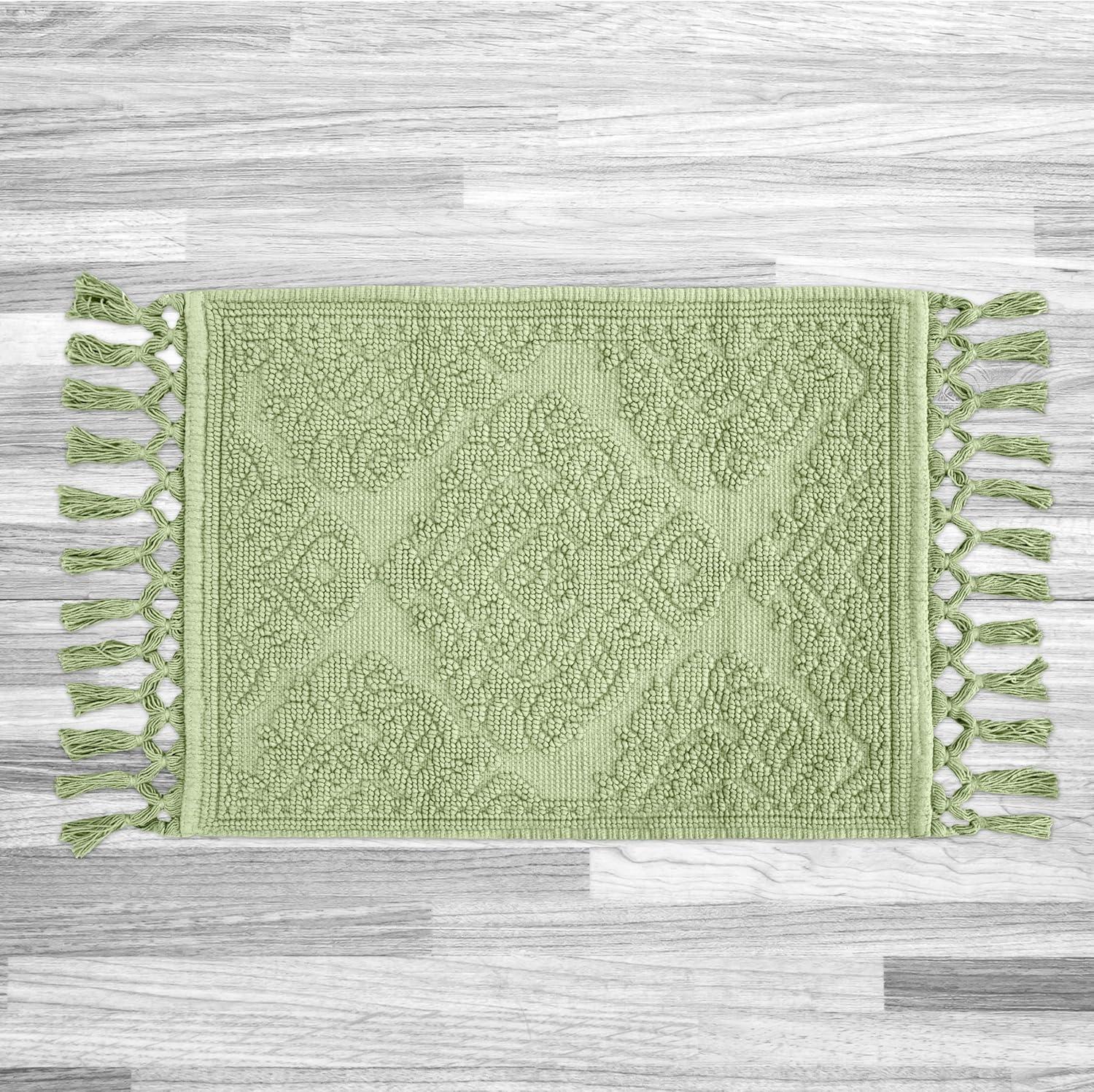 Jean Pierre Ricardo Cotton Fringe 21 x 34 in. Bath Rug, Sage Green