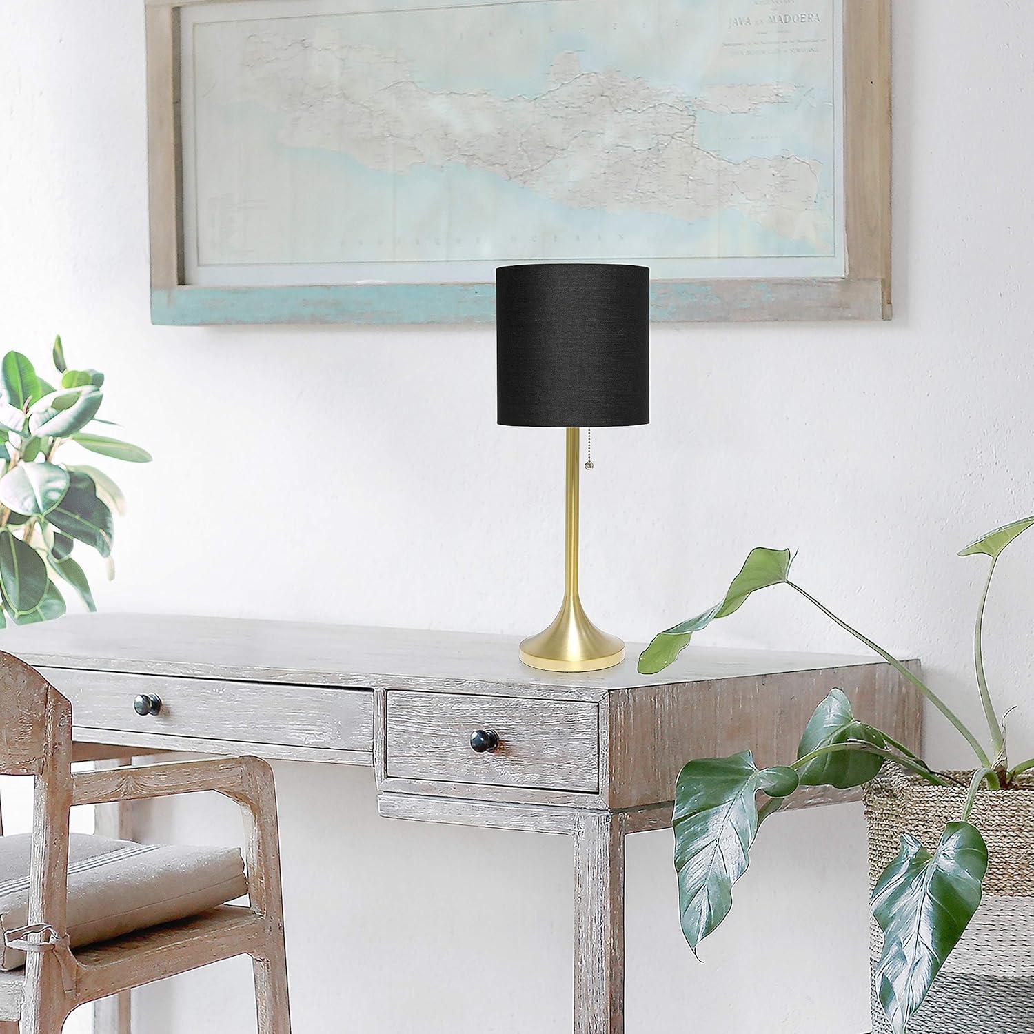 Simple Designs Gold Tapered Table Lamp with Black Fabric Drum Shade