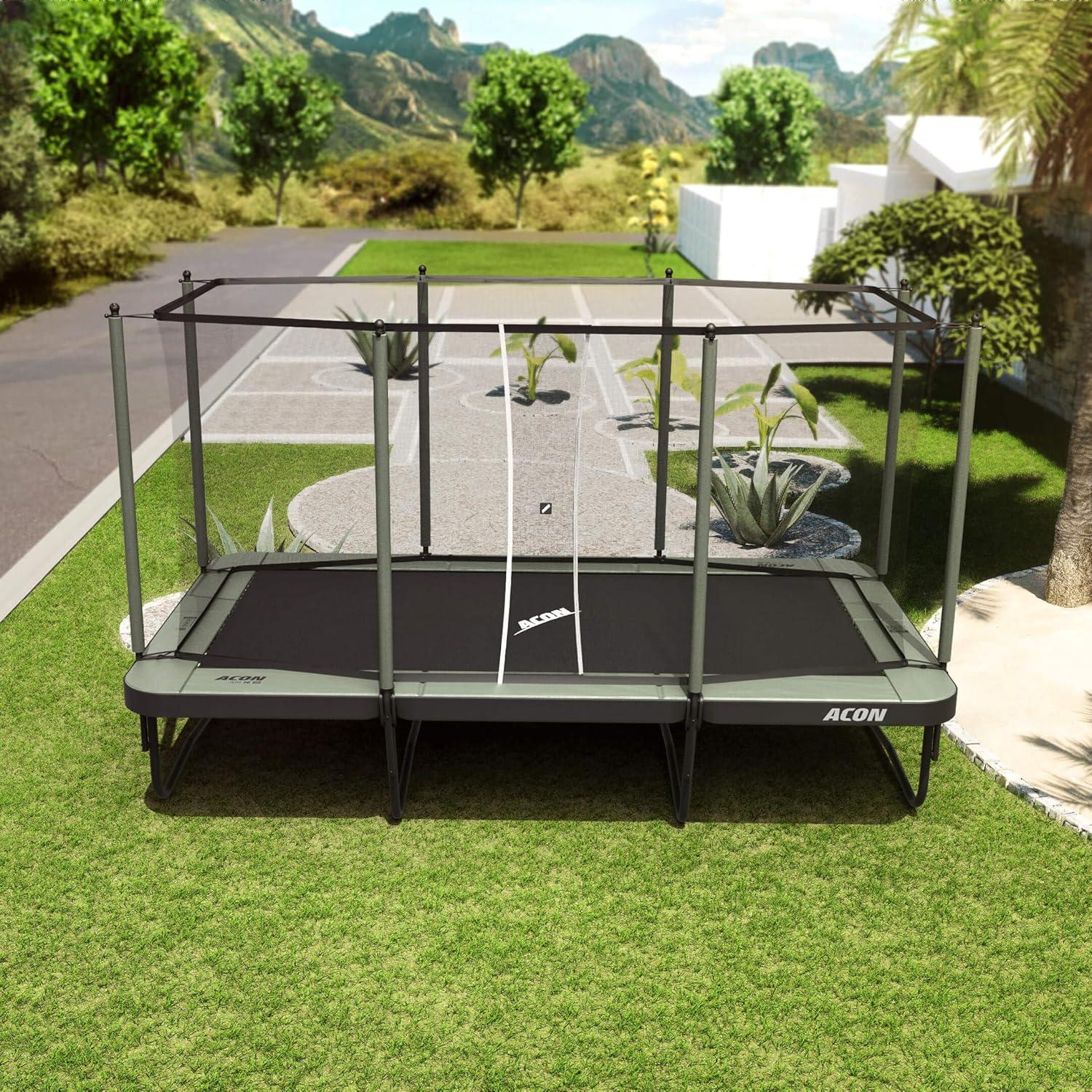 Green Rectangular Trampoline with Enclosure and Ladder