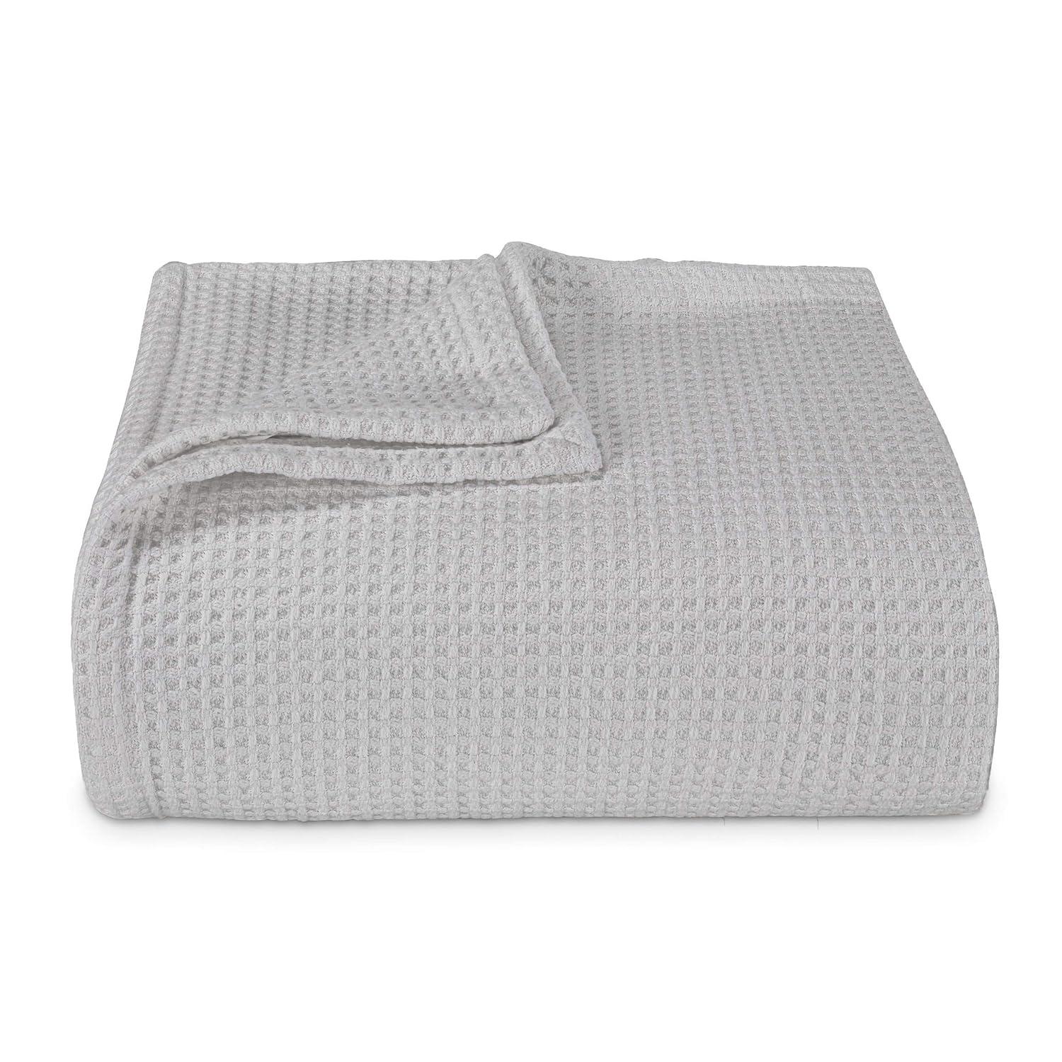 Waffleweave 1-Piece Light Gray Cotton King Blanket