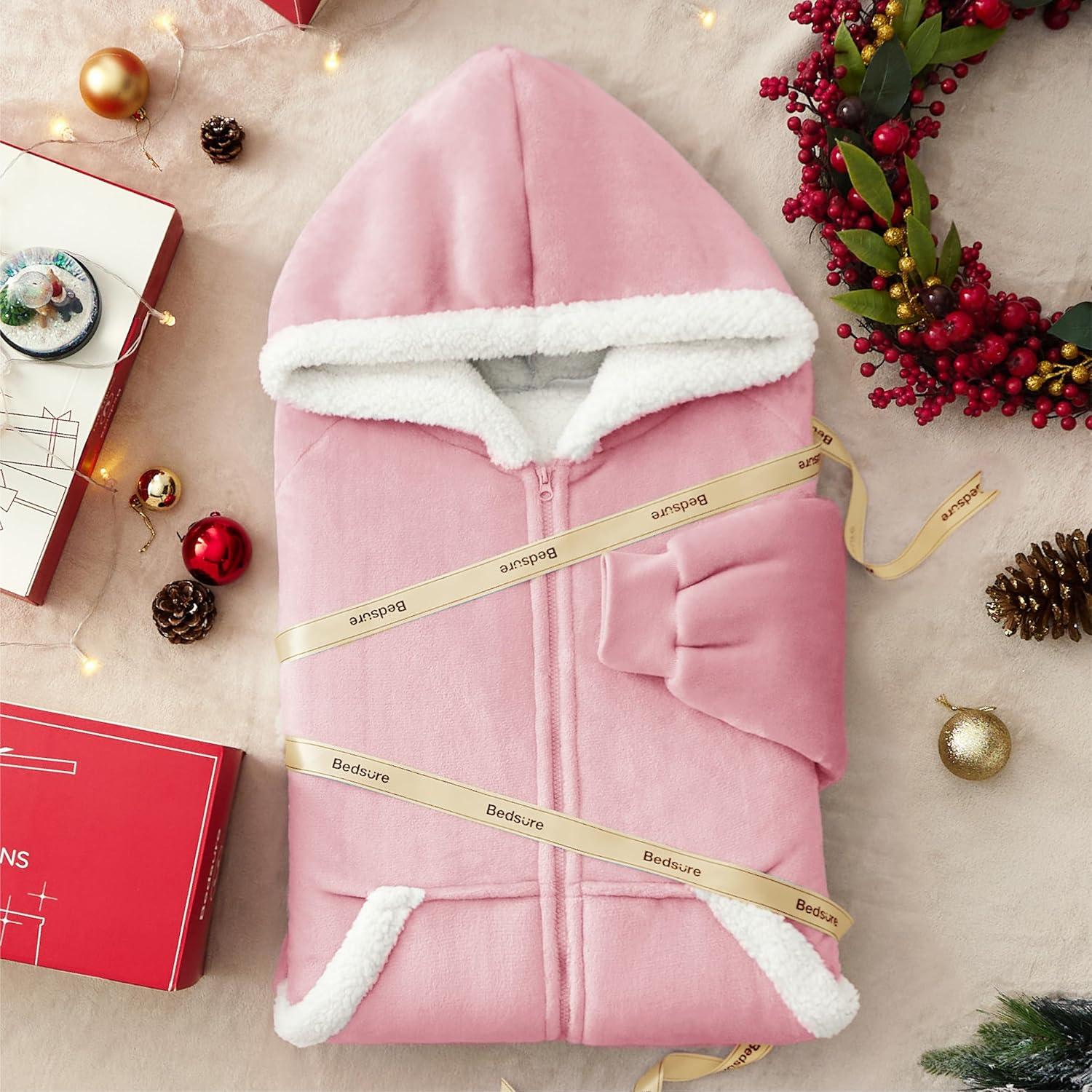 Bedsure Bedsure Blanket Hoodie - Sherpa Wearable Blanket With Zipper As Gifts For Mom Women Girlfriend, Winter Cozy Blanket Jacket