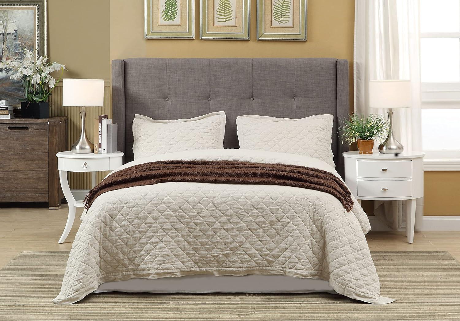 Gray Linen Upholstered Full Bed with Storage and Tufted Headboard