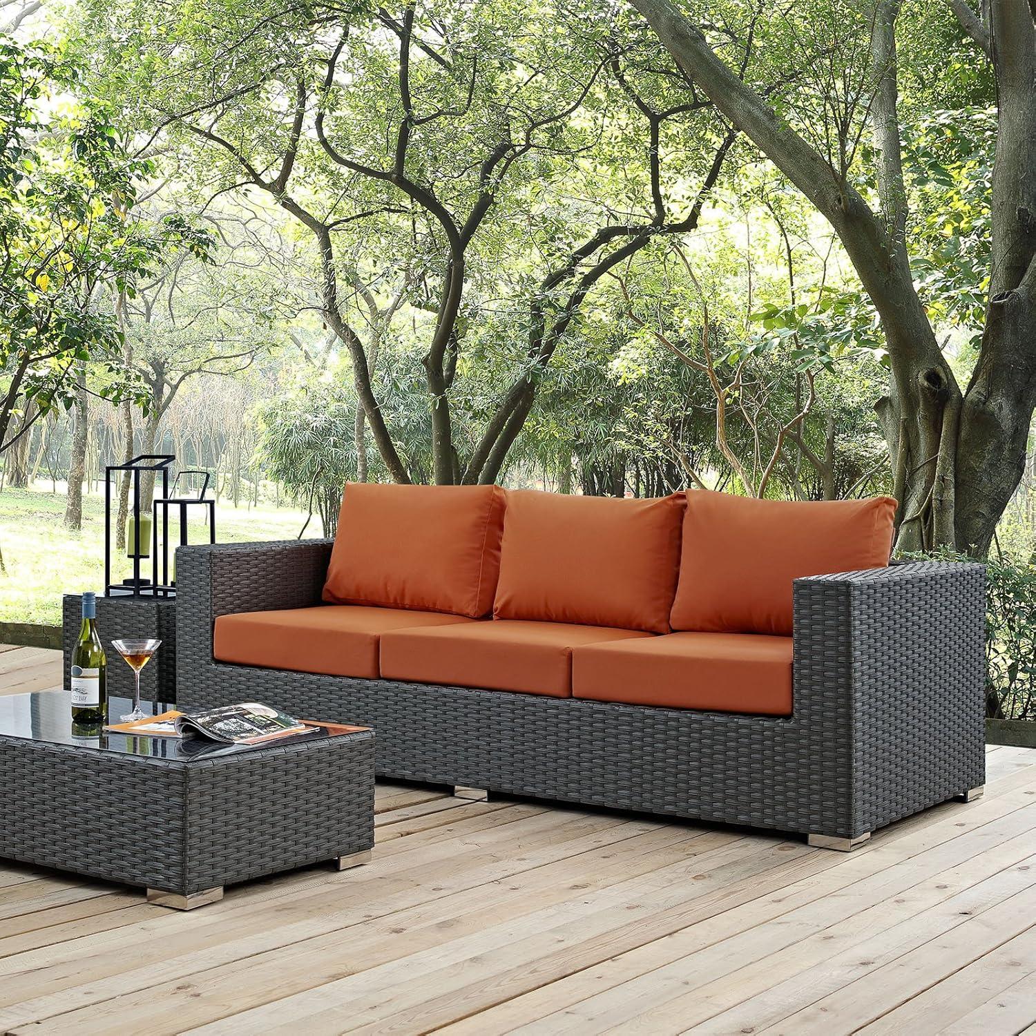 Gray Wicker Outdoor Sectional Sofa with Tuscan Sunbrella Cushions