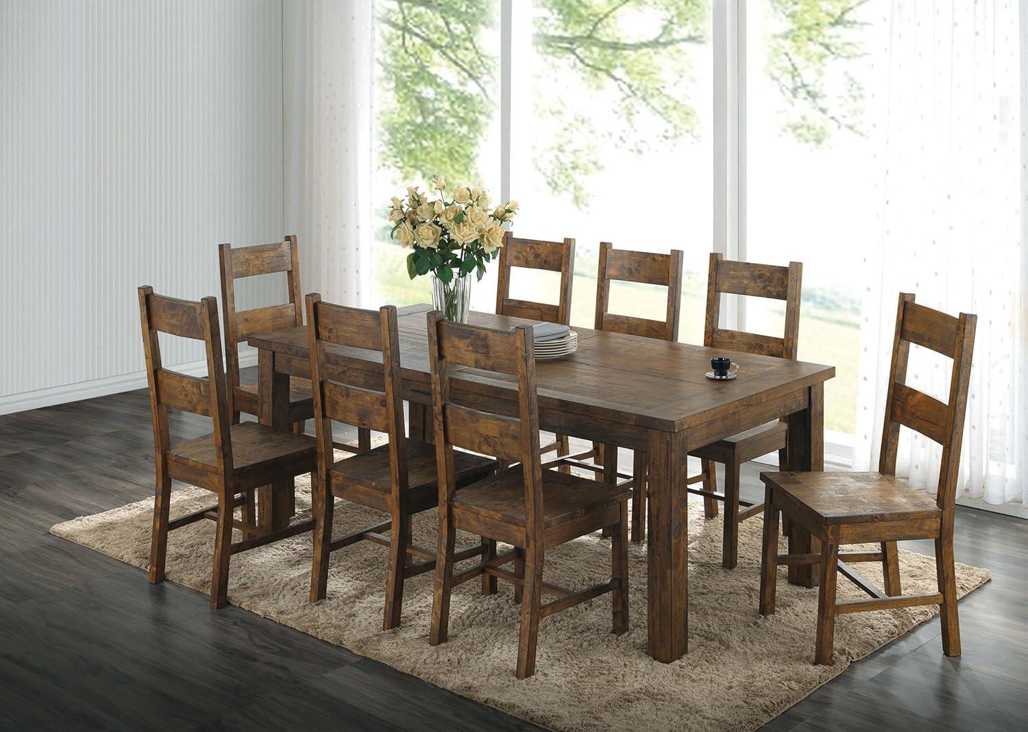 Rustic Golden Brown 9-Piece Dining Set with Ladder-Back Chairs