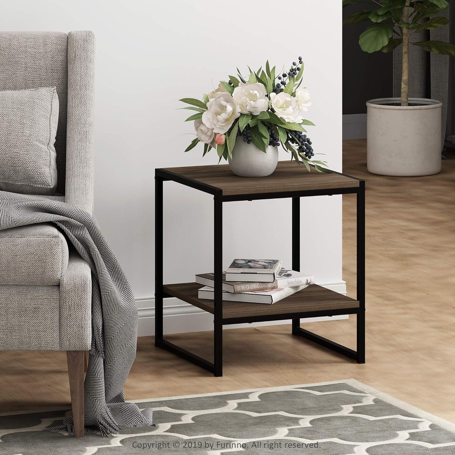 Columbia Walnut Modern Metal-Frame 2-Tier End Table