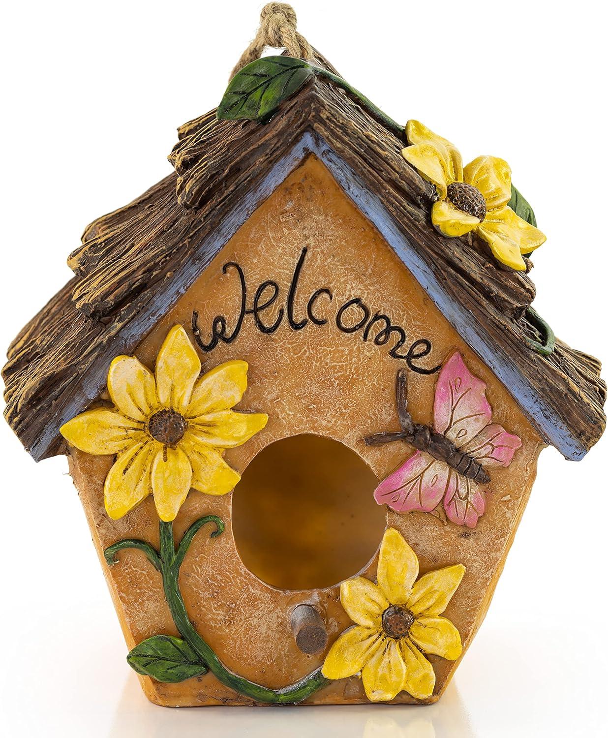 Yellow Flower Garden Welcome Hanging Birdhouse