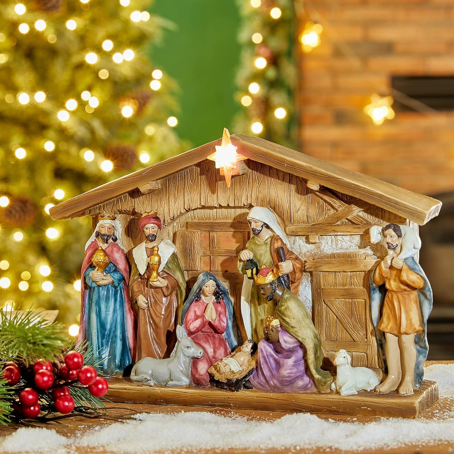 The Twillery Co.® 12.5"L Lighted Resin Nativity House