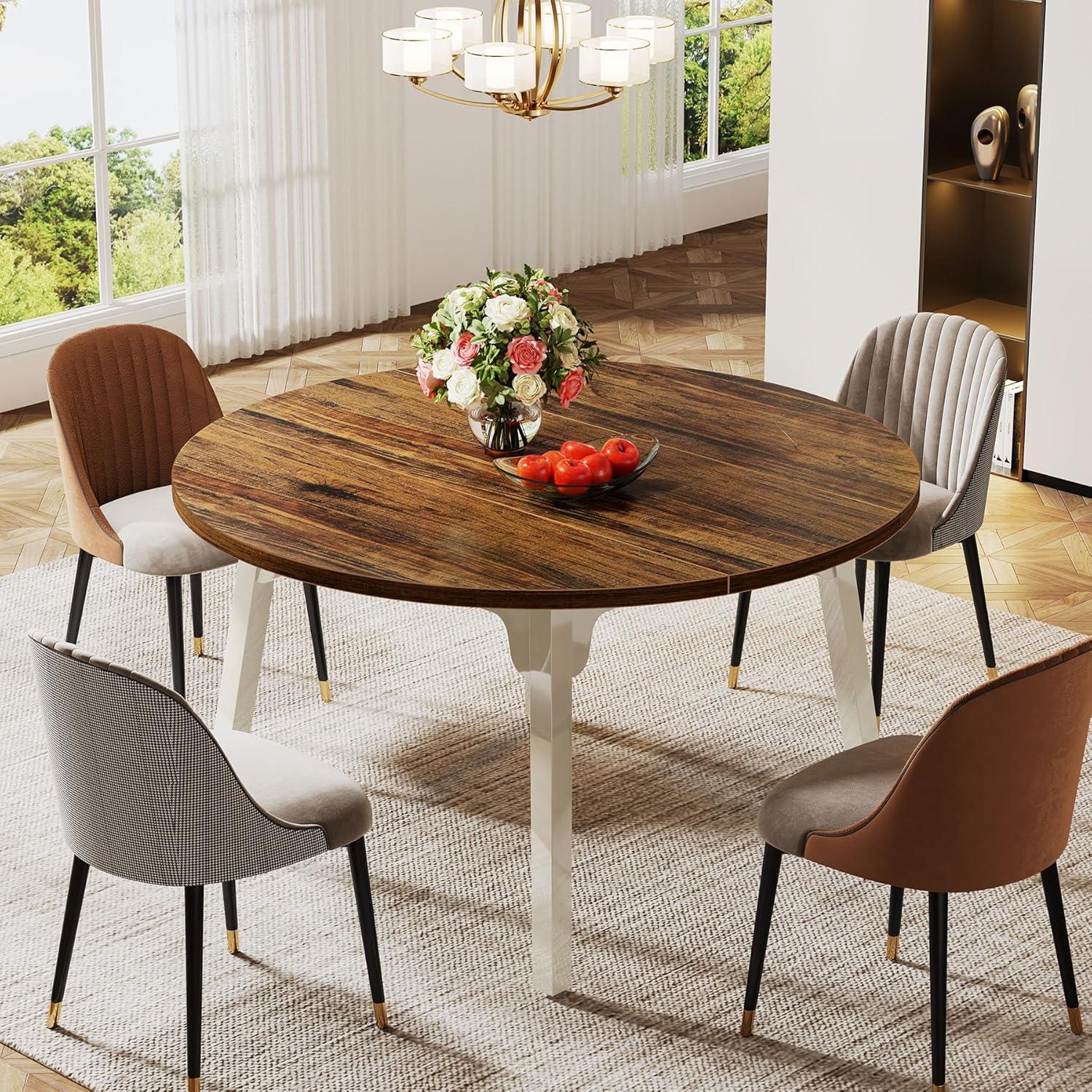 Finmind 39.4 Inches Square Dining Table for 4 People, Wooden Kitchen Table Small Dinner Table with Oak Finish Top and Solid Wood Legs, Oak Brown (Only Table)