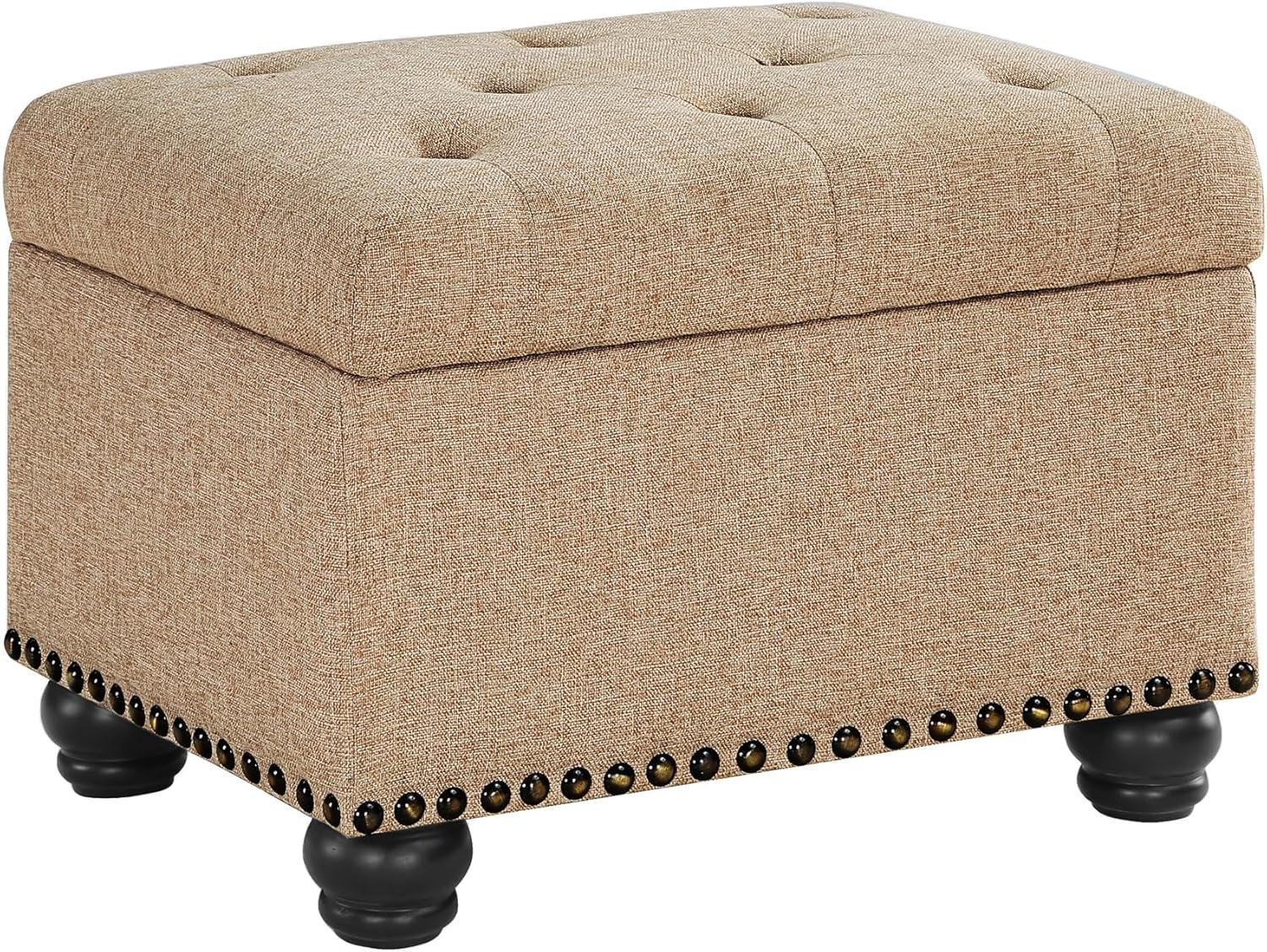 Designs4Comfort 5th Avenue Storage Ottoman in Beige Tan Fabric & Nail Head Trim