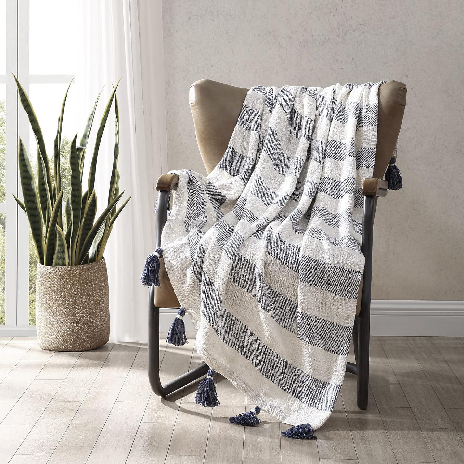 Brielle Home Lara Striped Cotton Throw Blanket