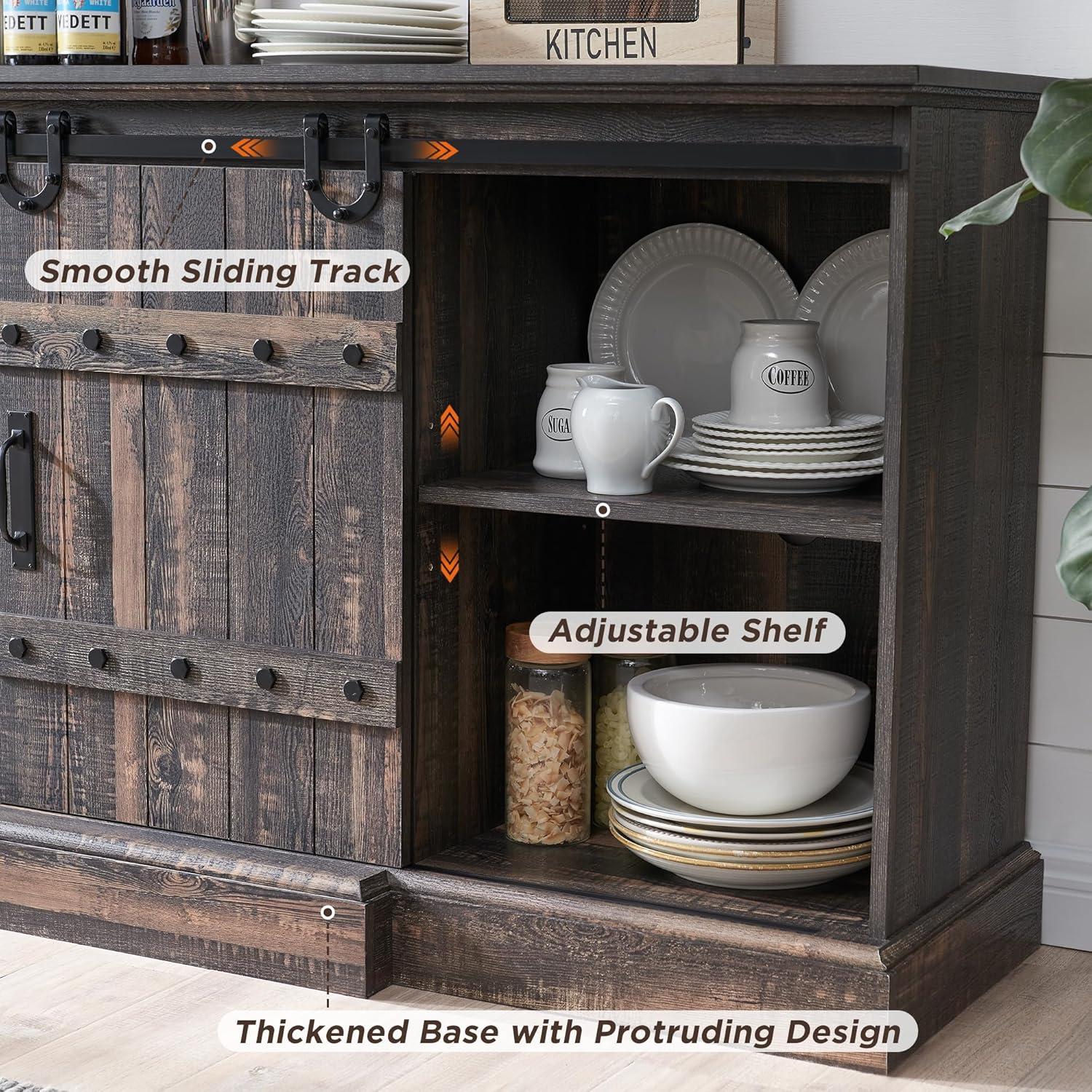 OKD 75" Wide Farmhouse Barn Door TV Stand for TVs up to 85", Entertainment Center with Wood Barn Door Storage Console, Dark Rustic Oak