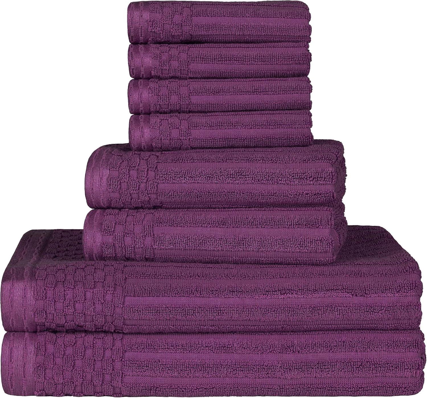 Superior Soho Cotton Ribbed Checkered 8 Piece Towel Set, Plum