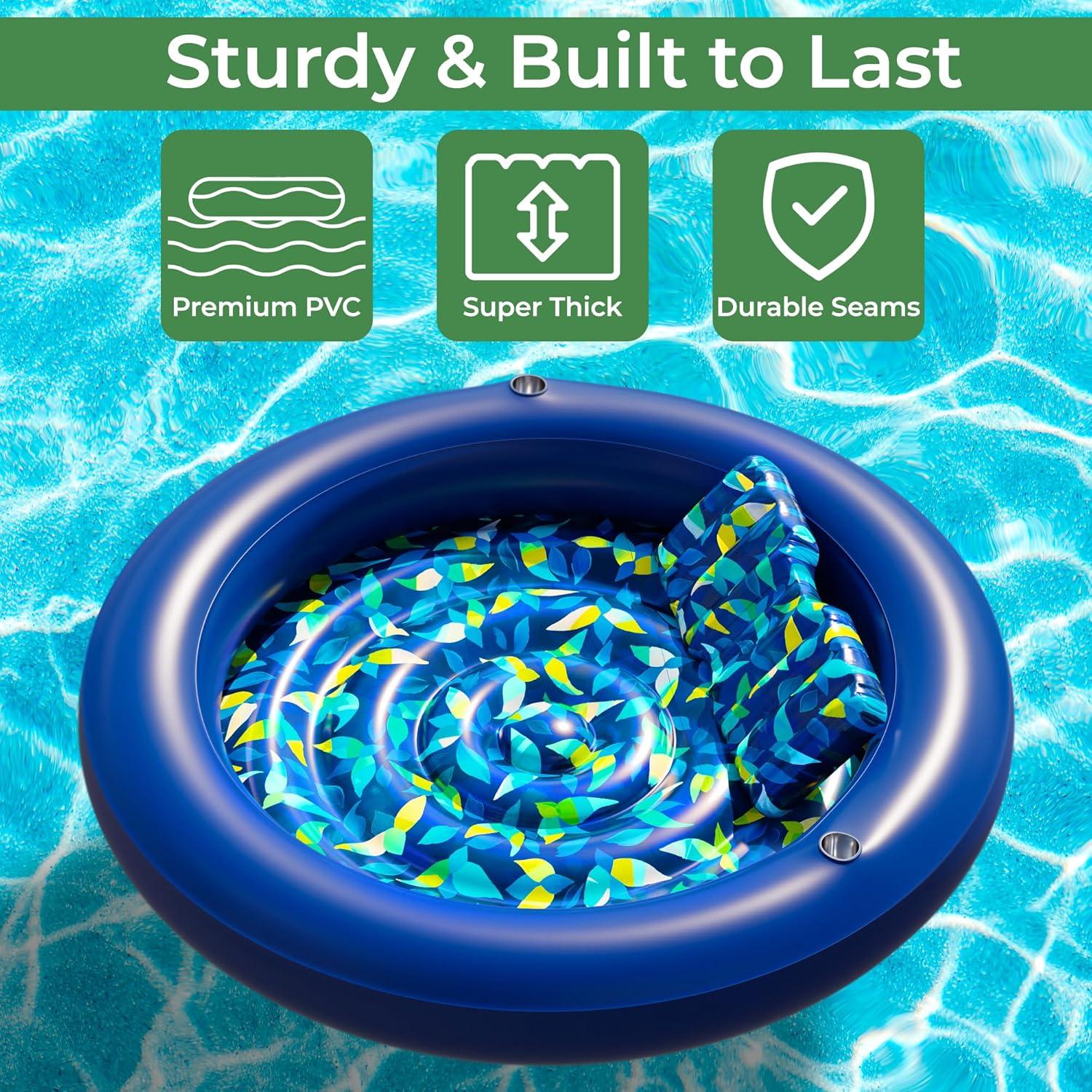 JAMBO Huge Round 76 x 76 Tanning Pool Lounger, Pool Float, Inflatable Sun Tanning Pool Float, Tanning Chair, Pool Floats Adult, Water Lounge Raft Pool Lounger Adults, Tanning Raft Sunchill Tanning Bed