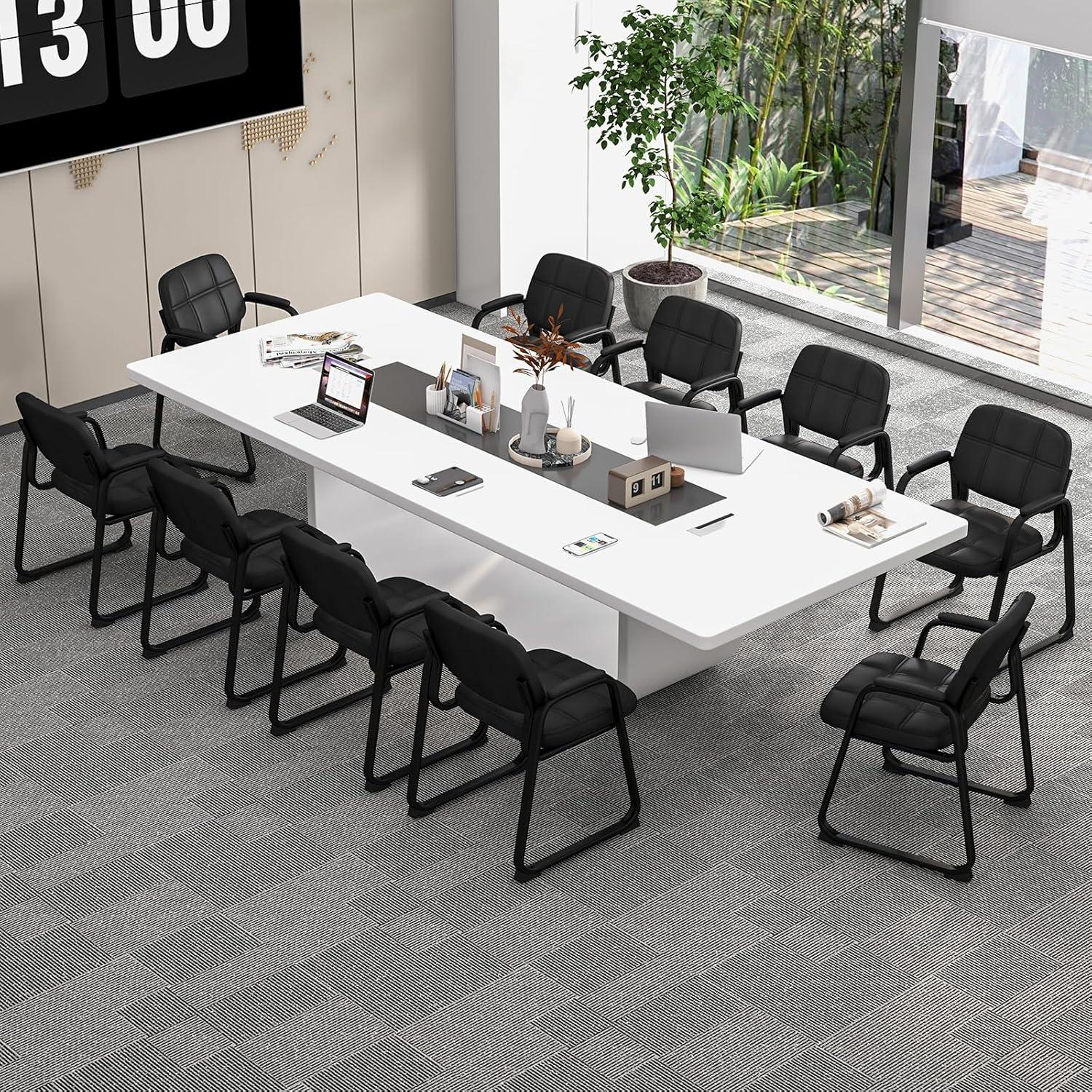 Black Upholstered Guest Conference Chairs with Armrests, Set of 6