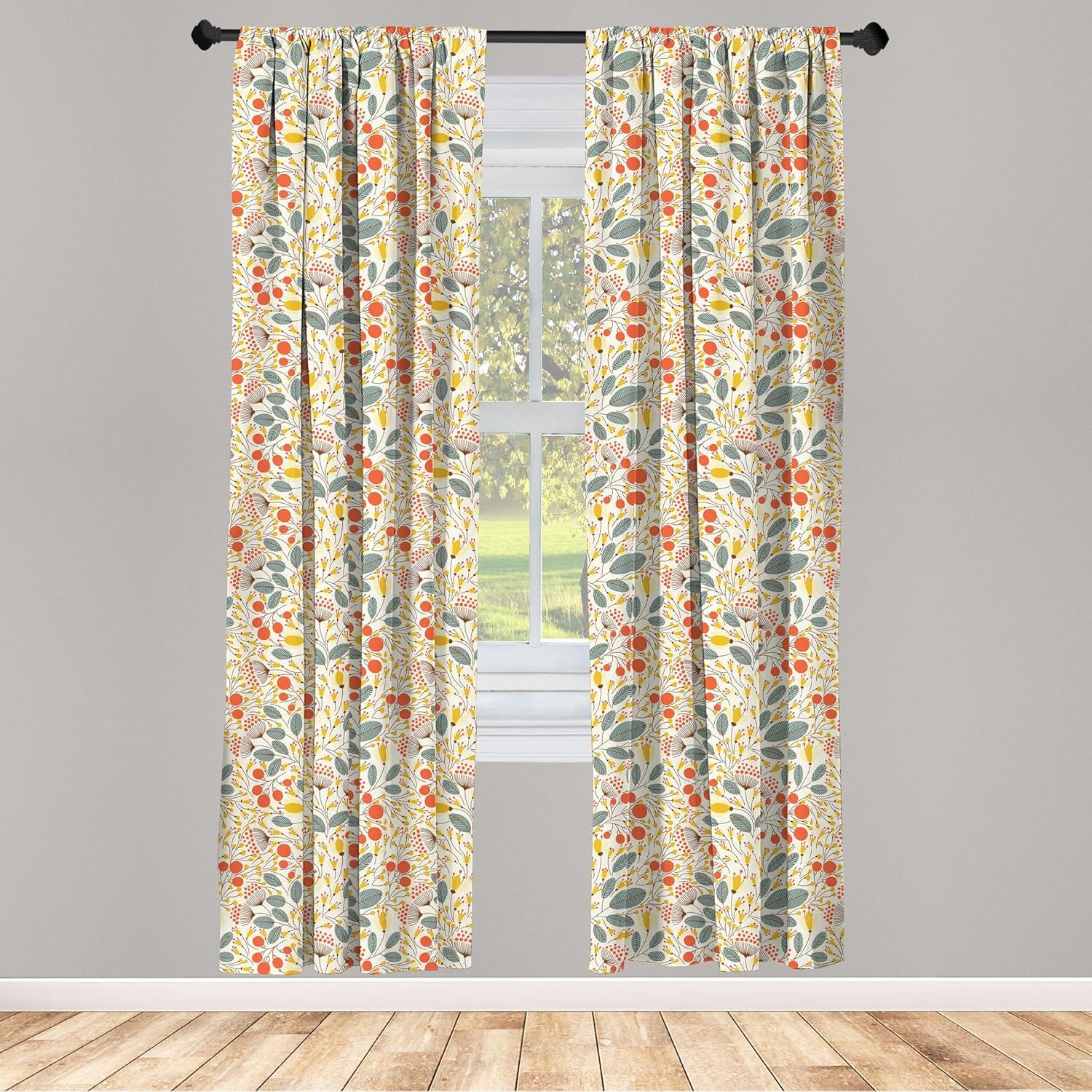 Ambesonne Floral Curtains, Hand Drawn Style Growth, Pair of 28"x84", Multicolor