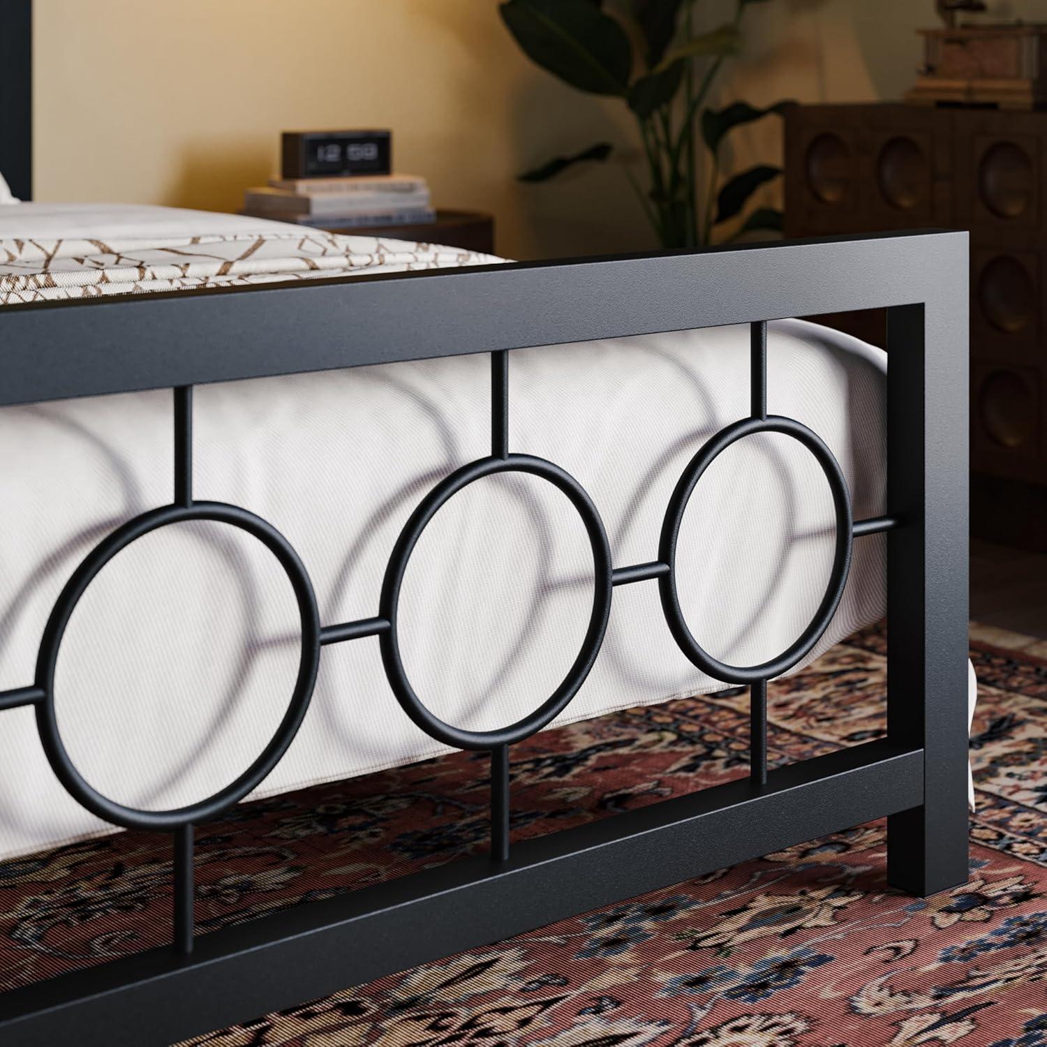 SHA CERLIN Queen Size Metal Bed Frame with Vintage Circular Design Headboard and Footboard,No Box Spring Required,Easy Assembly,Noise-Free,Black