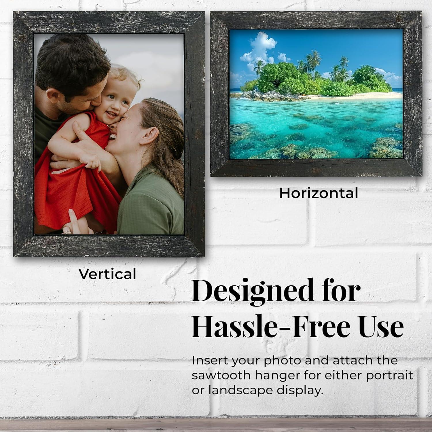 Rustic Farmhouse 11" x 17" Smoky Black Reclaimed Wood Picture Frame (1.50" Molding)