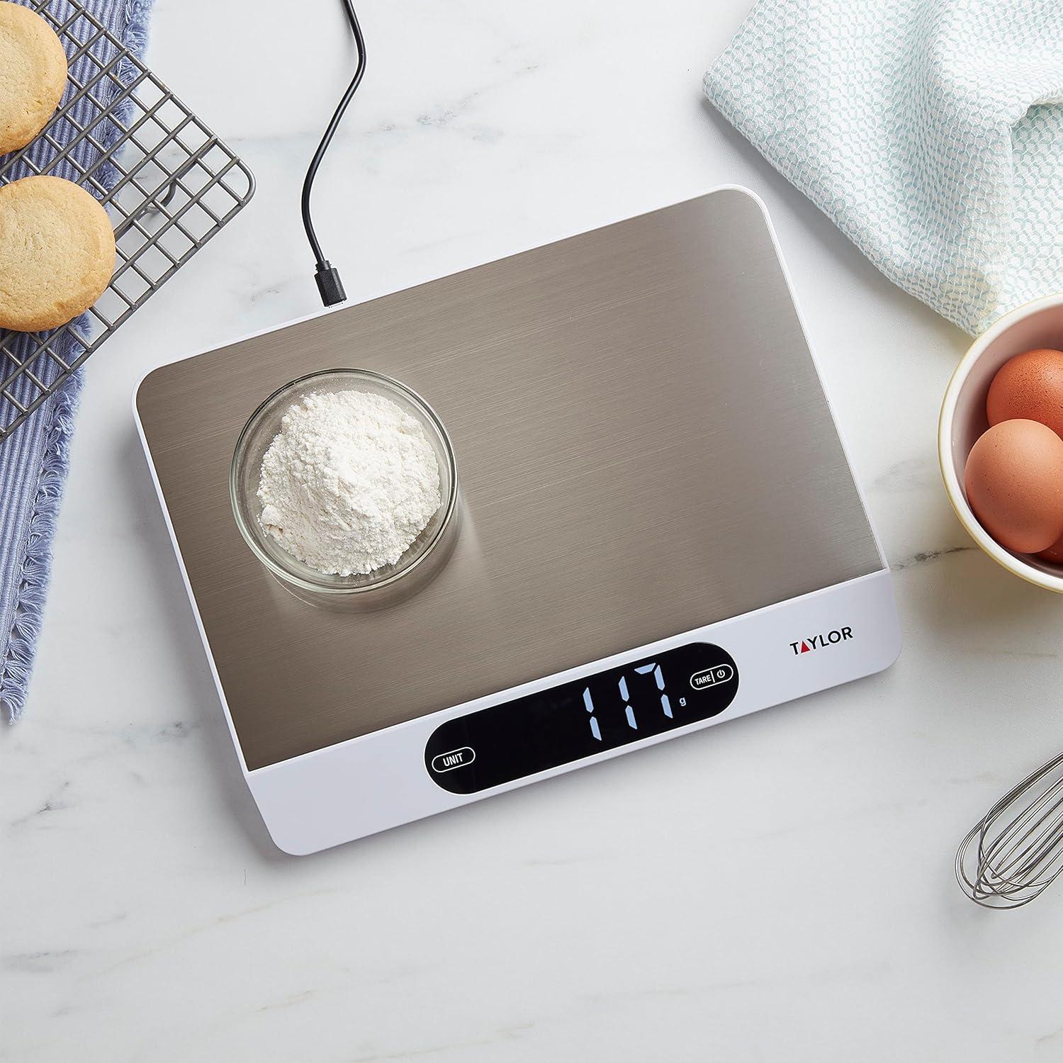 Stainless Steel Digital Kitchen Scale with USB Charging, 22lb Capacity