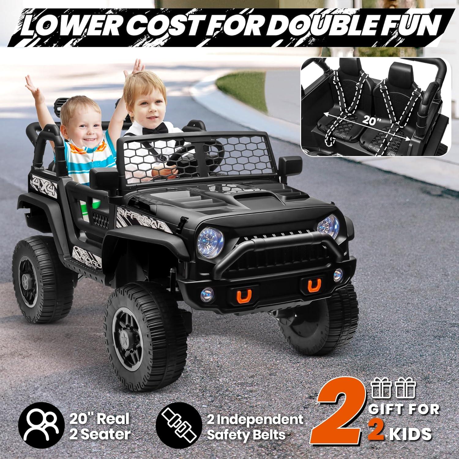 Ancheer 24V Real 2 Seater Ride On Toys Electric SUV Jeep Car With Remote Control,2WD/4WD Switchable, 4X100W Motor, Bluetooth, Music, USB, Lights