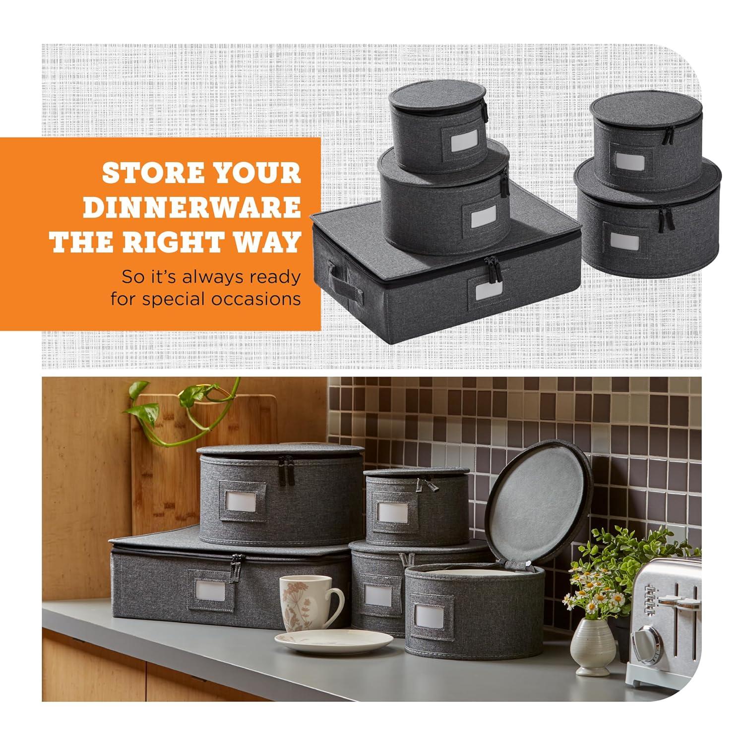Storagelab China Storage Set, Hard Shell and Stackable, Felt Plate Dividers Included, Gray