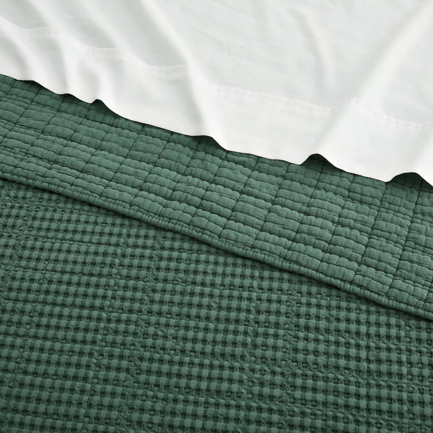 Mills Waffle Forest Green Twin Quilt Set - Levtex Home