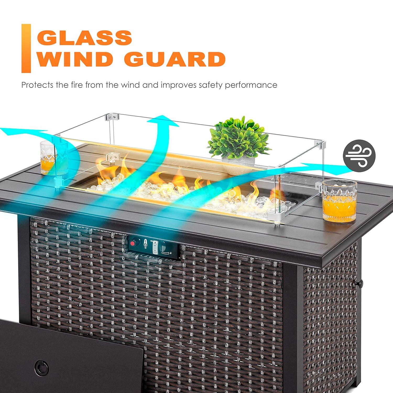 NUU GARDEN Glass Wind Guard For Fire Pit Table, Tempered Glass Heat Resistance