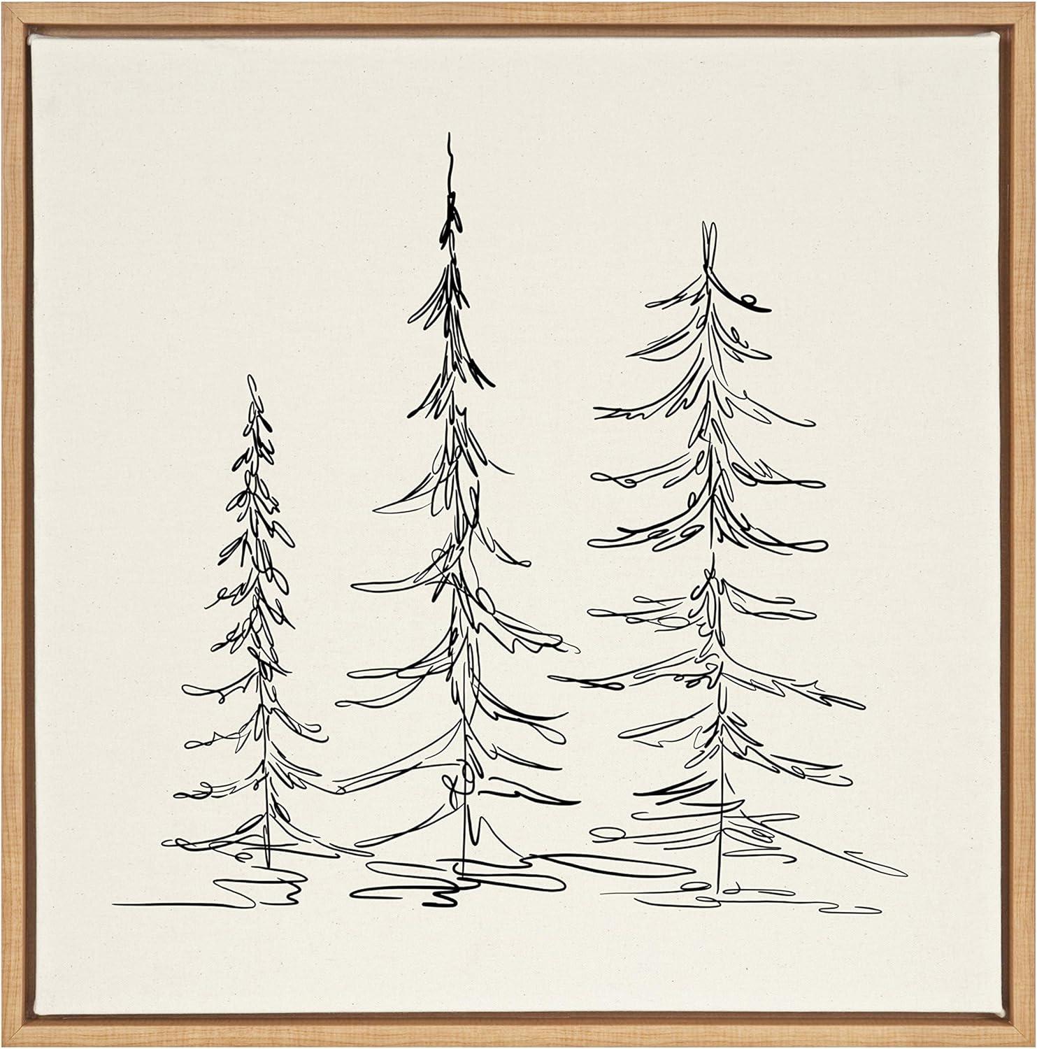 Sylvie Minimalist Evergreen Trees Sketch Framed Wall Canvas - Kate & Laurel All Things Decor